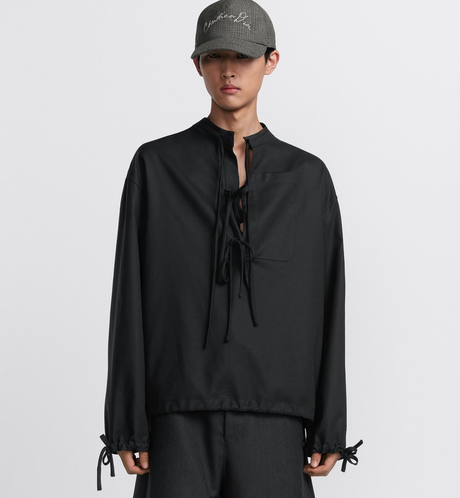 Pull-Over Shirt With Bows Black Cotton Twill