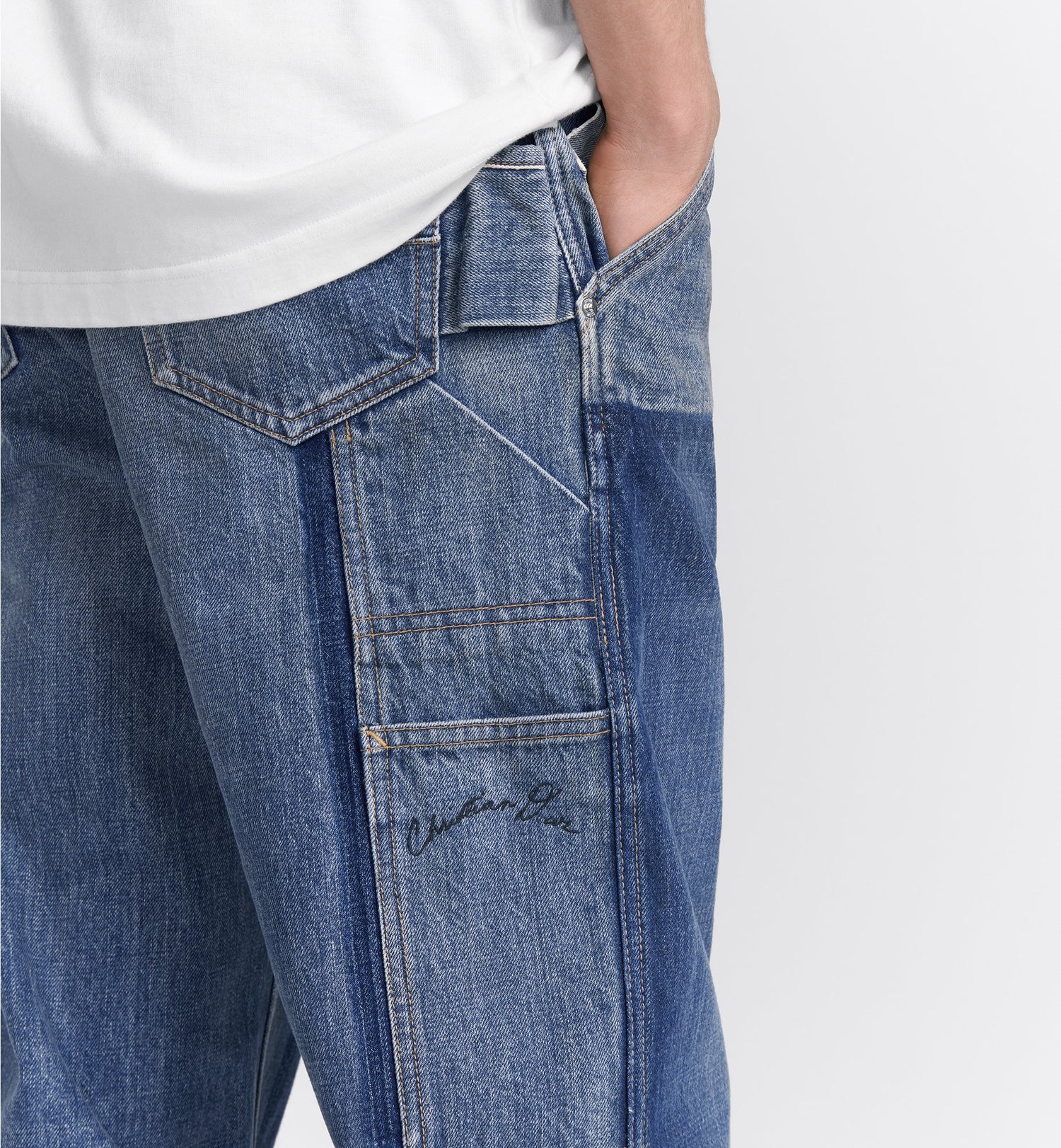 Handwritten Christian Dior Carpenter Jeans Blue Cotton Twill