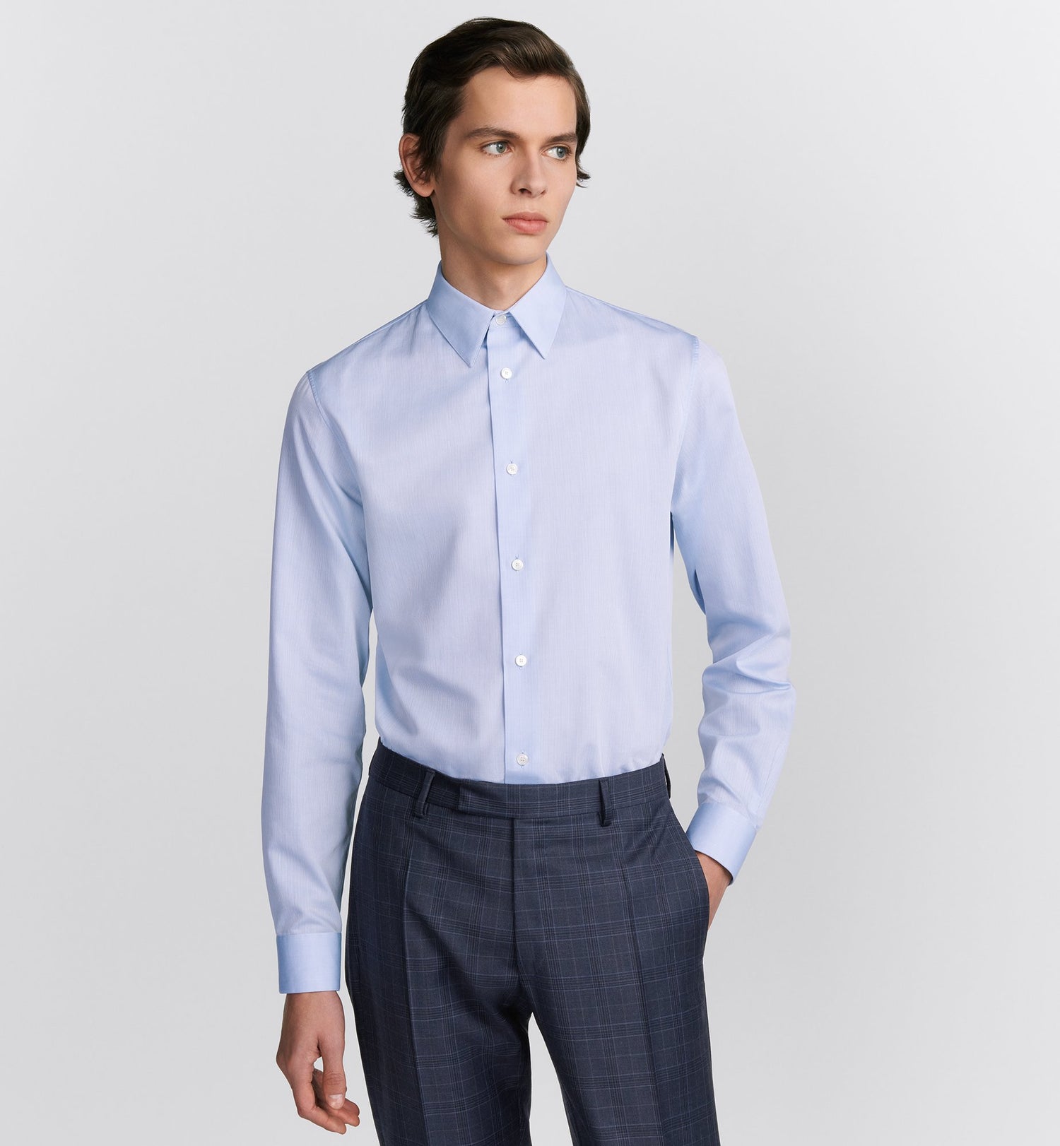 Shirt With Cd Embroidered Cuff Blue Checkered Cotton Poplin