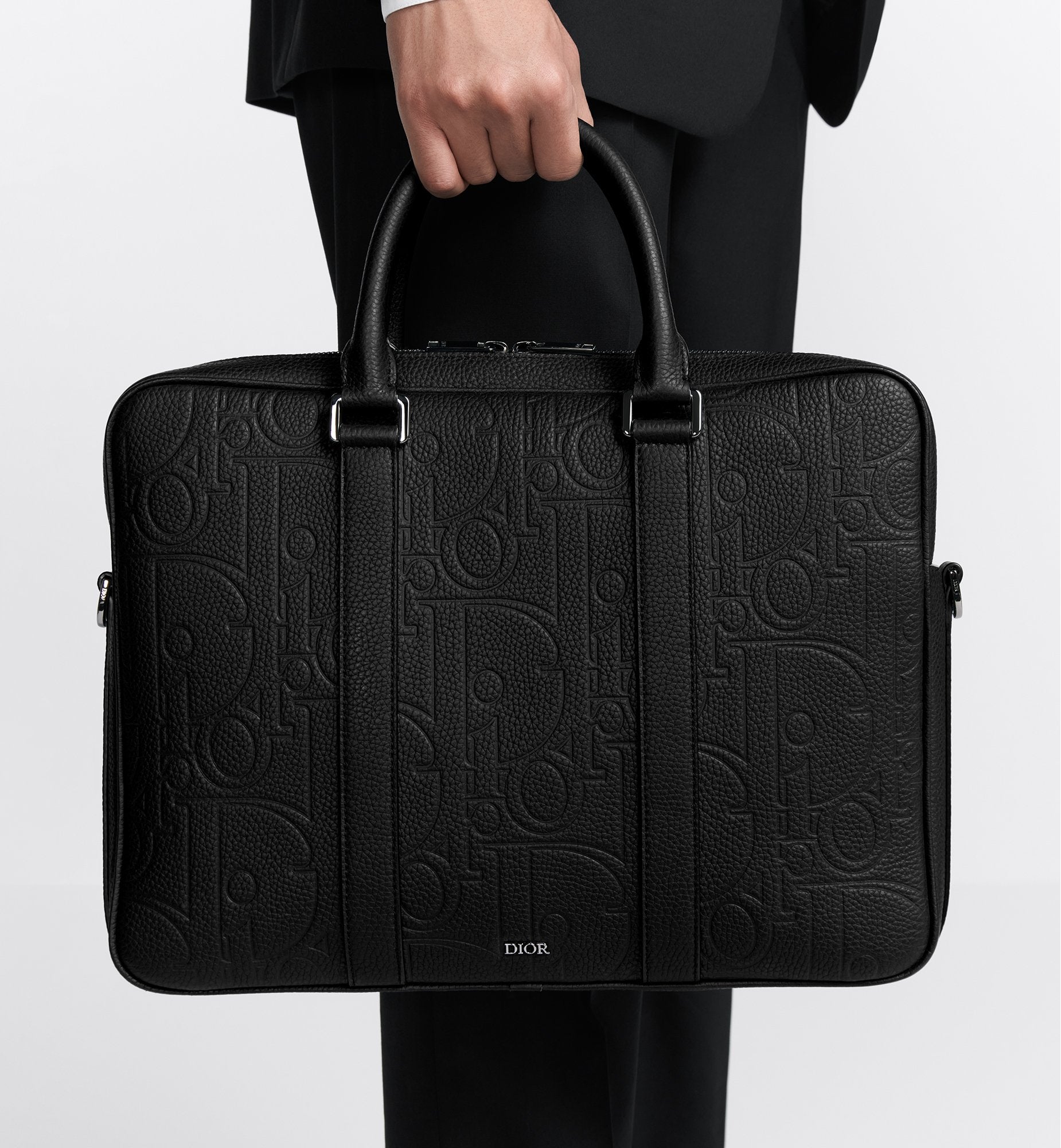 Zipped Briefcase Black Dior Gravity Leather And Black Grained Calfskin Sands