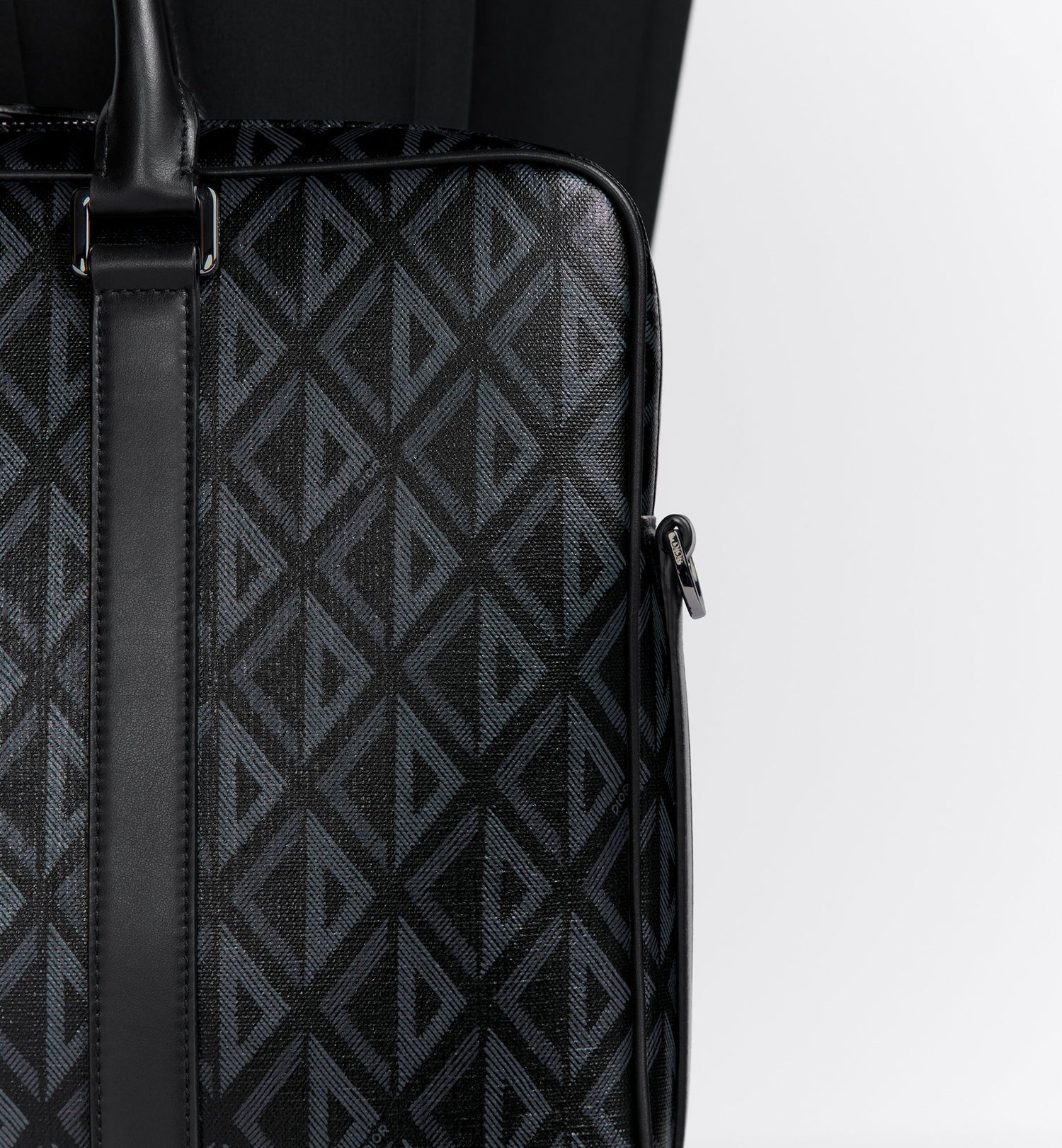 Zipped Briefcase Black Coated Cotton Canvas With Cd Diamond Print And Black Grained Calfskin