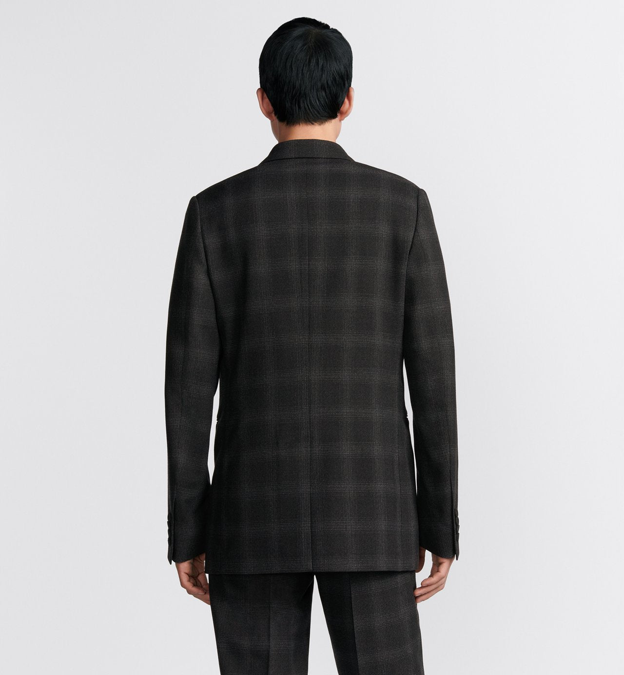 Double Breasted Jacket With Buttoned Strap Black Checkered Wool