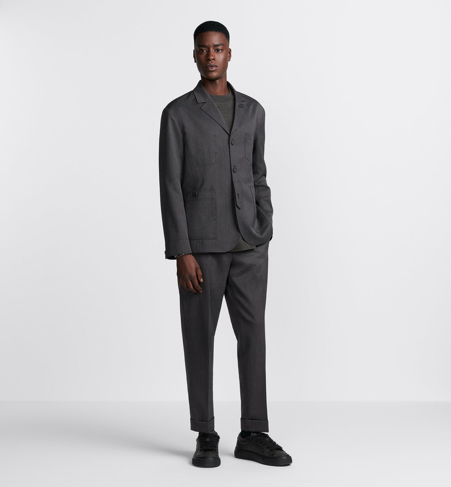 Tailored And Cuffed Chino Pants Gray Wool-Blend Twill