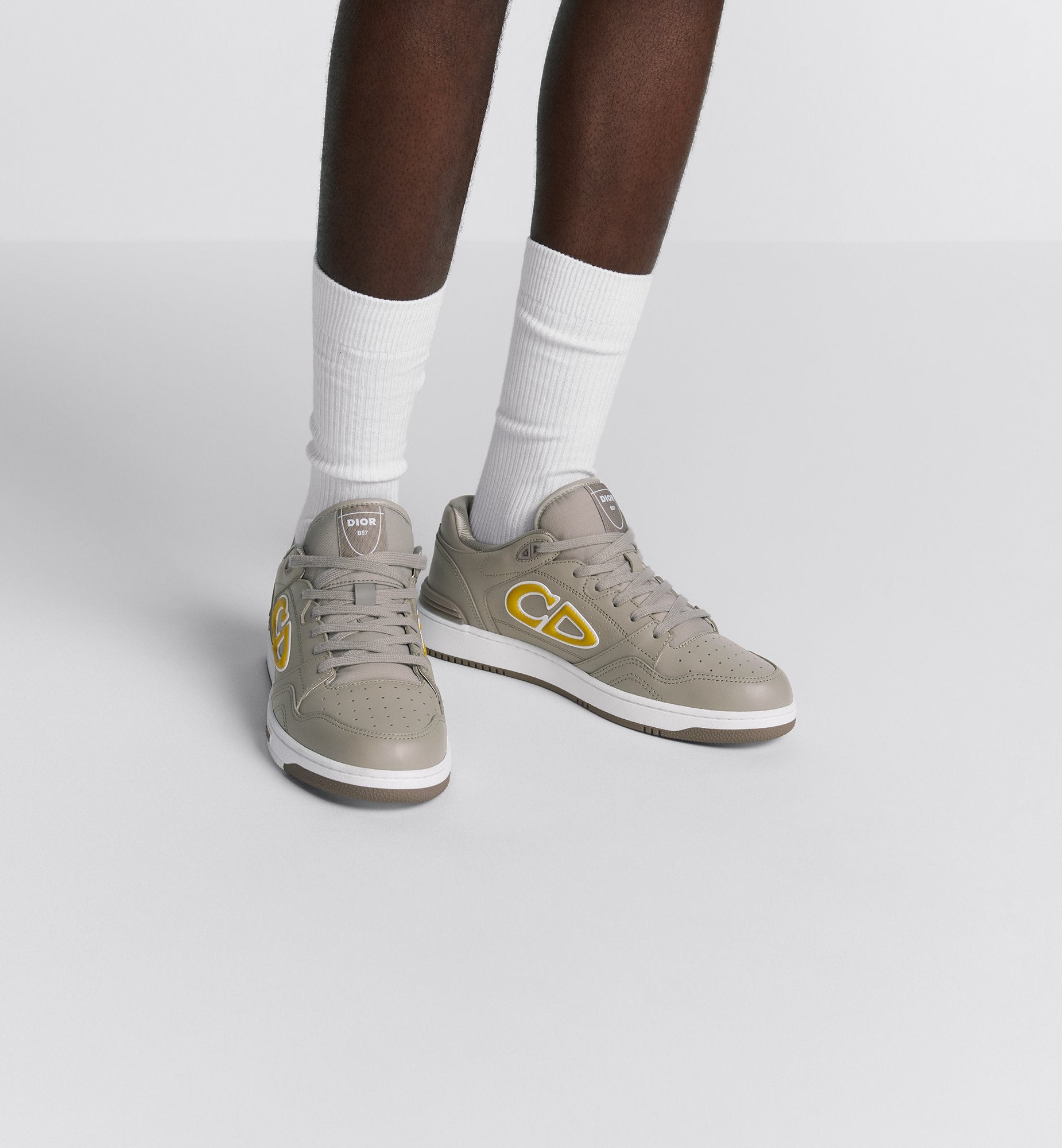 Dior And Stone Island B57 Low-Top Sneaker – Limited And Numbered Edition Gray And Yellow Smooth Calfskin