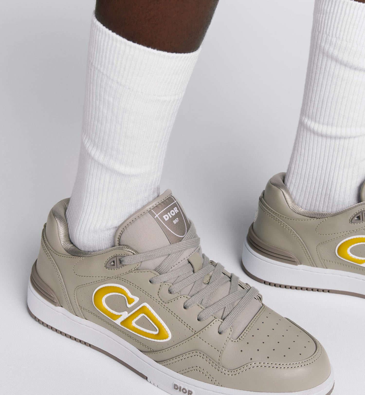 Dior And Stone Island B57 Low-Top Sneaker – Limited And Numbered Edition Gray And Yellow Smooth Calfskin