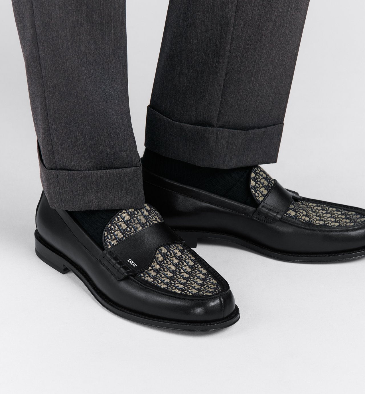 Dior Granville Loafer Black Smooth Calfskin With Beige And Black Dior Oblique Jacquard