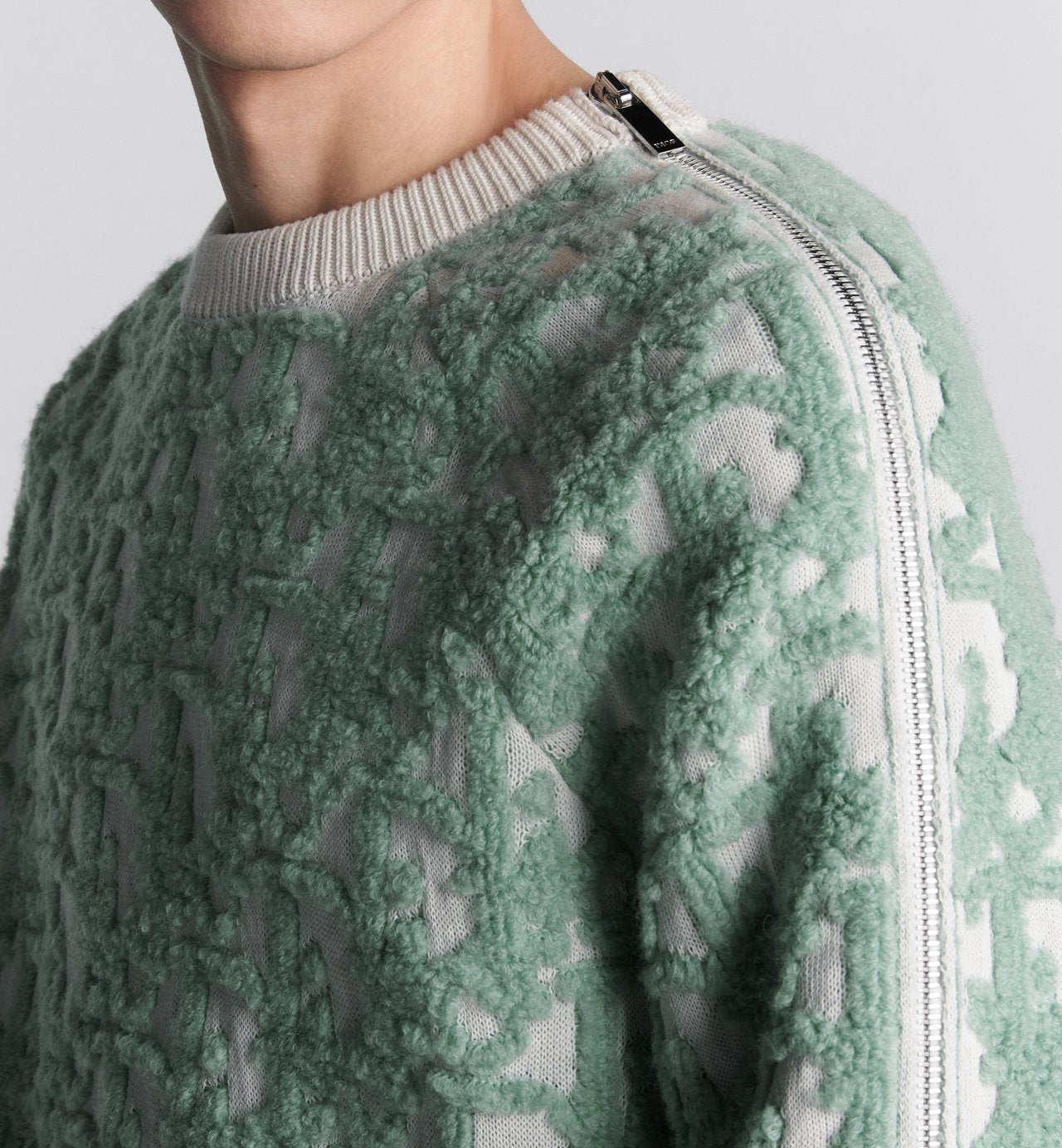 Oblique Sweater White And Light Green Virgin Wool And Cotton-Blend Jacquard