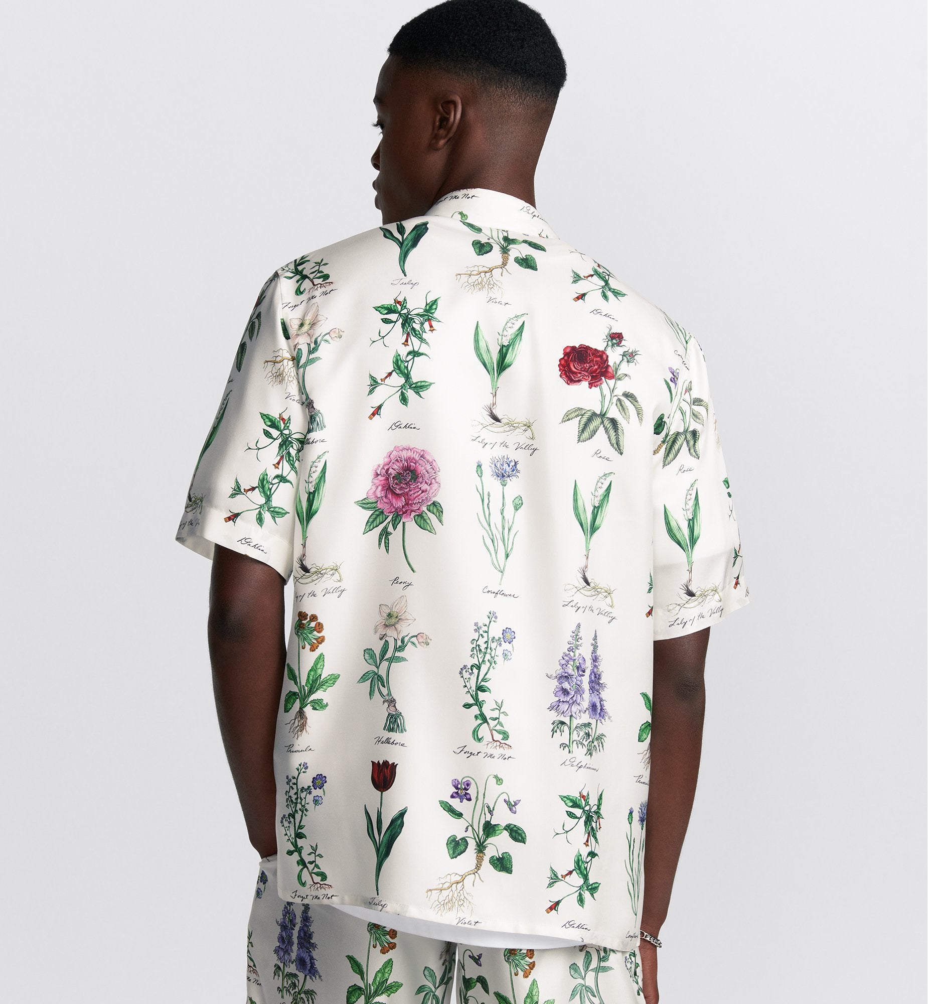 Herbarium Illustration Short-Sleeved Shirt White Silk