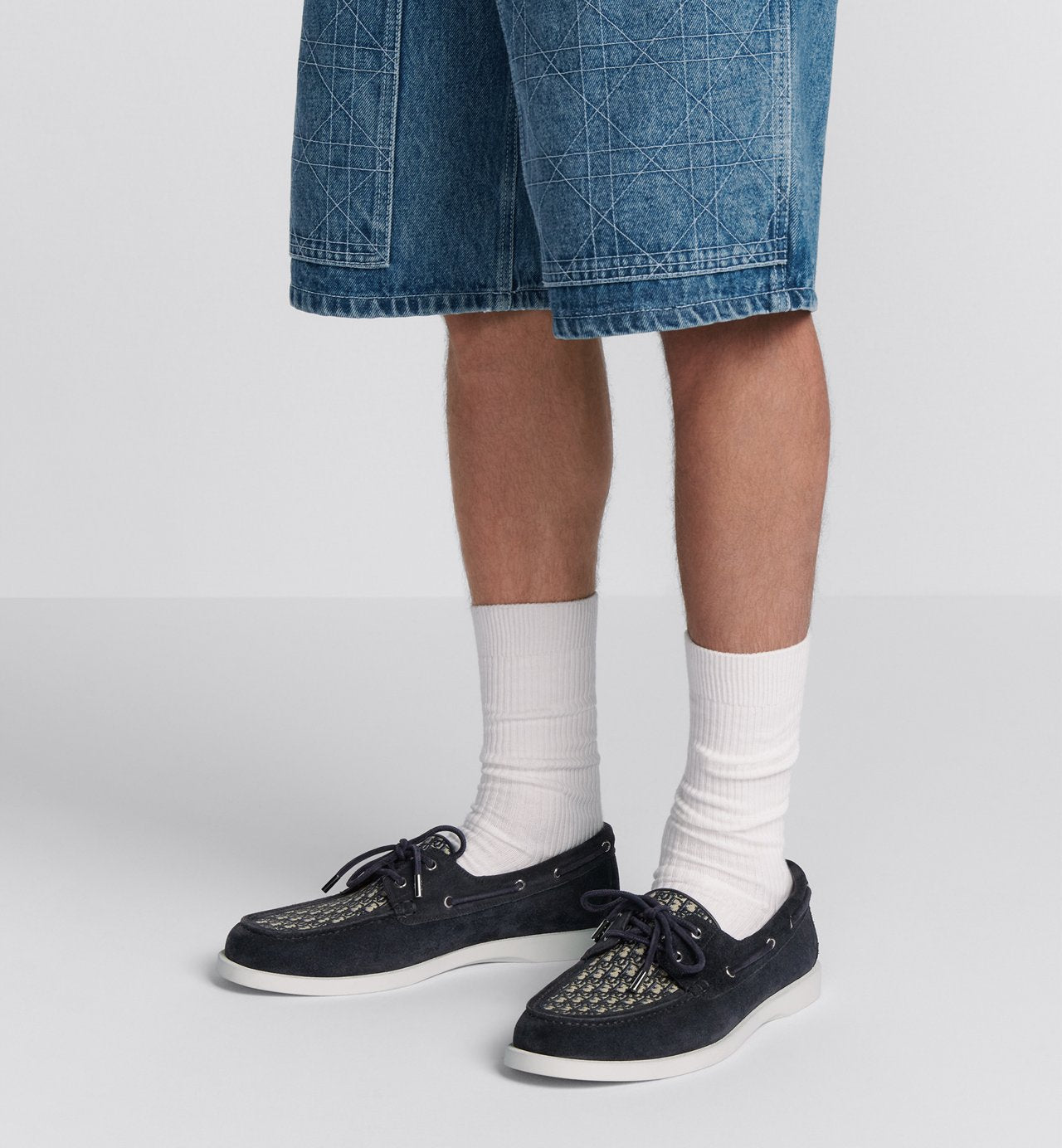 Dior Granville Boat Shoe Navy Blue Suede With Beige And Black Dior Obl –  Sands