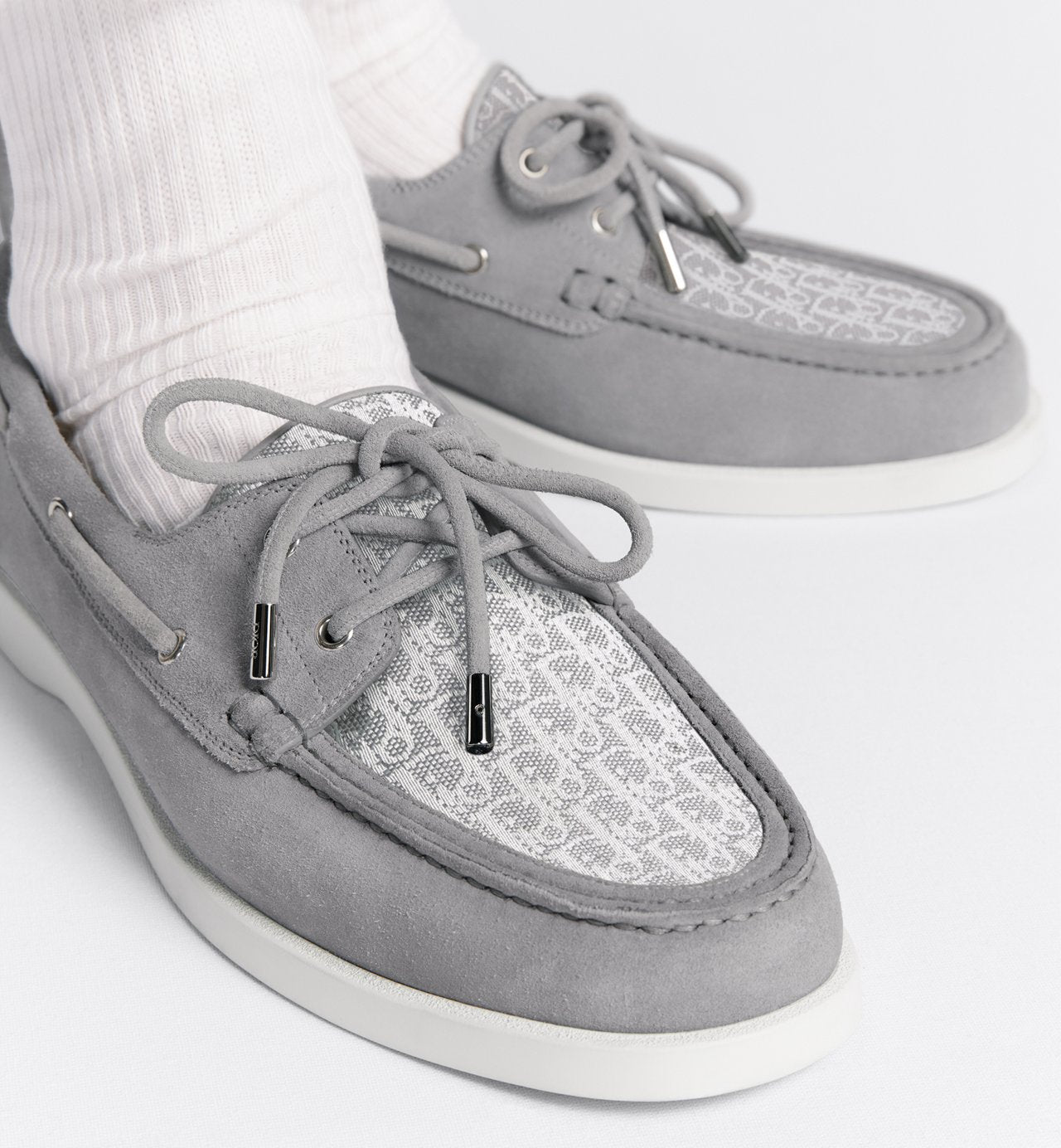 Dior Granville Boat Shoe Dior Gray Suede And Dior Oblique Jacquard