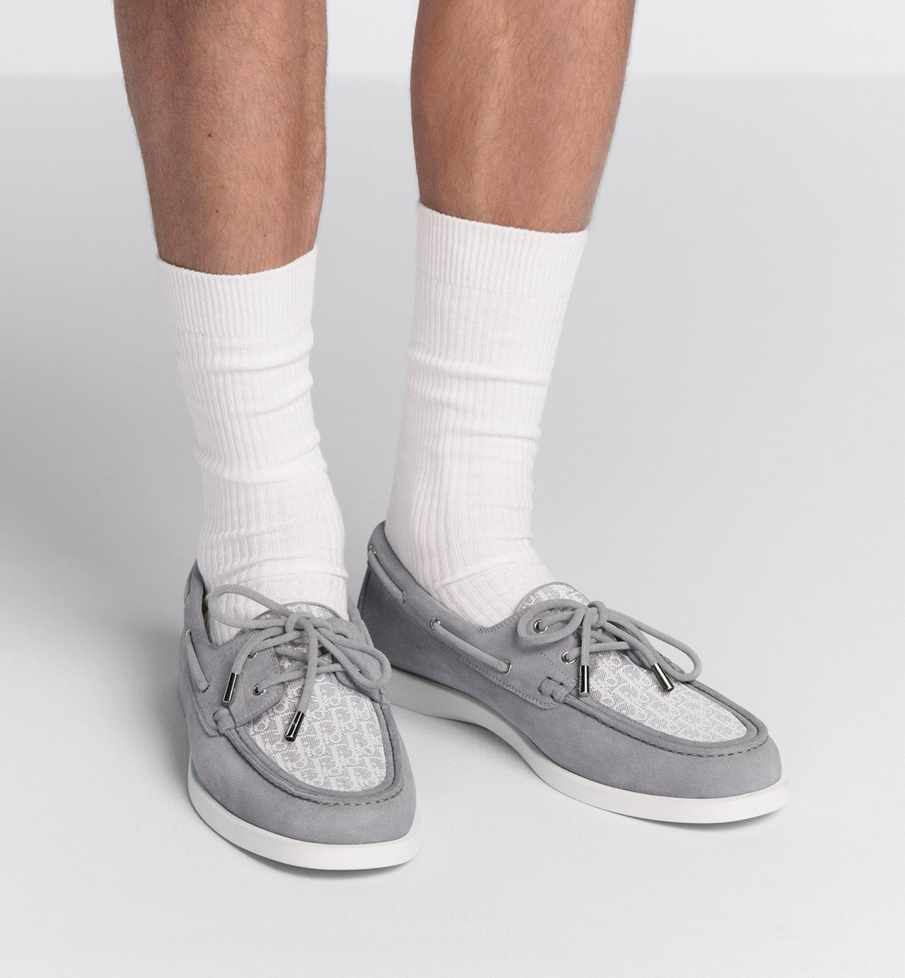 Dior Granville Boat Shoe Dior Gray Suede And Dior Oblique Jacquard