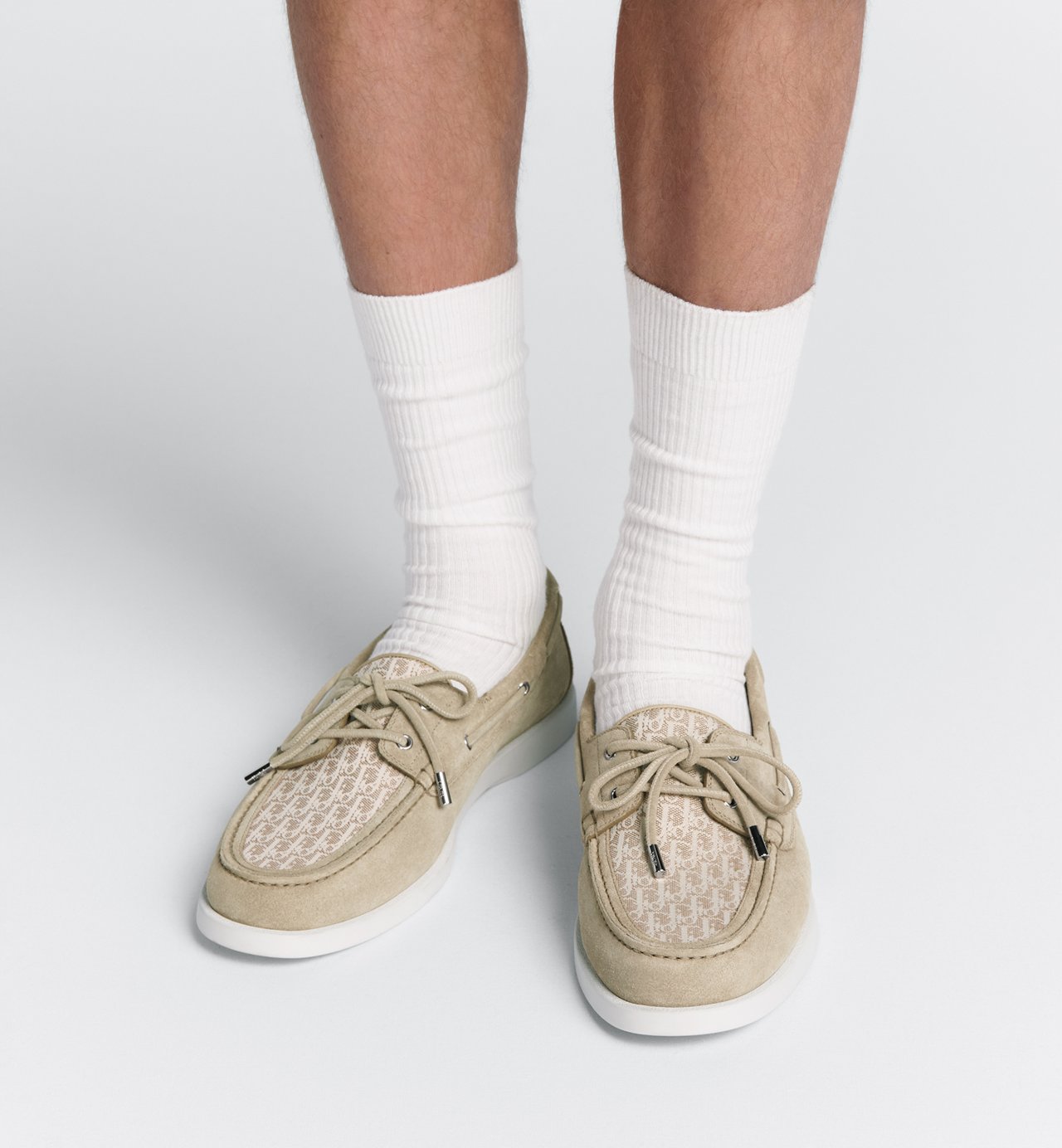 Granville Boat Shoe Beige Suede And Beige Dior Oblique Jacquard