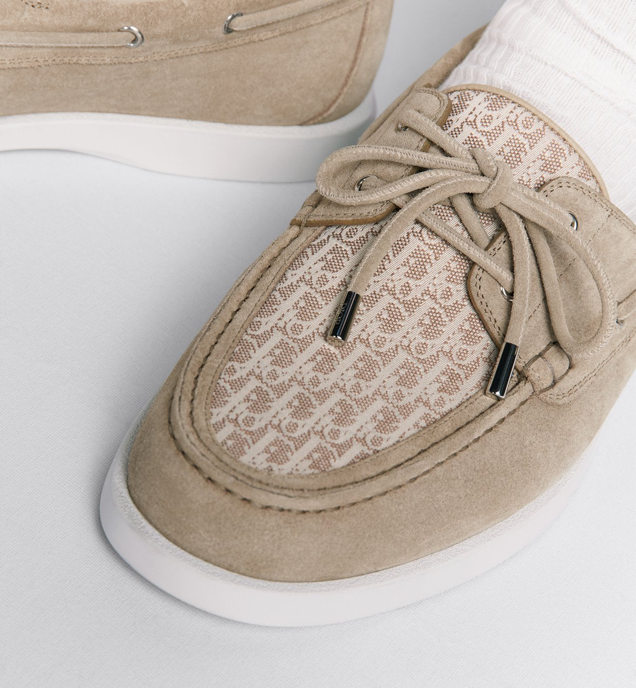 Dior Granville Boat Shoe Beige Suede And Beige Dior Oblique Jacquard