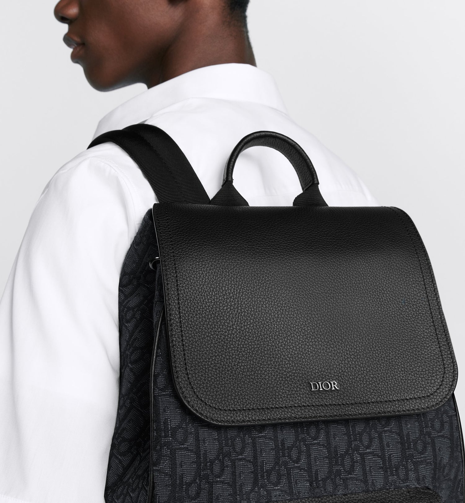 Saddle Backpack With Flap Black Dior Oblique Jacquard And Black Grained Calfskin