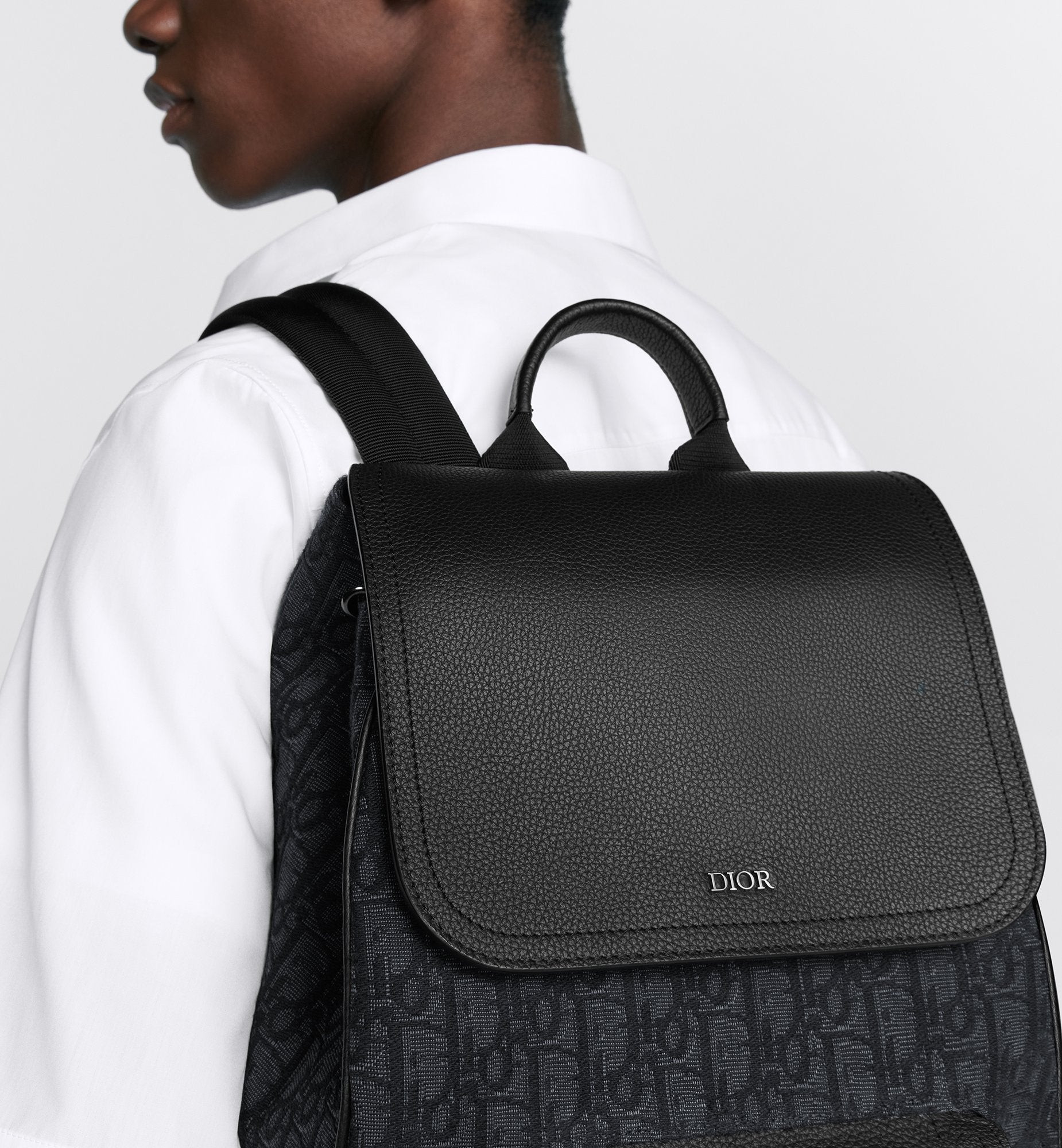 Saddle Backpack With Flap Black Dior Oblique Jacquard And Black Grained Calfskin