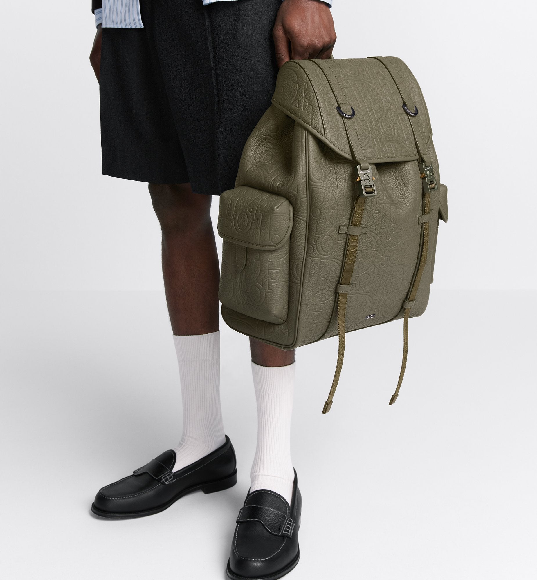 Hit The Road Backpack With Flap Khaki Dior Gravity Leather And Khaki Grained Calfskin