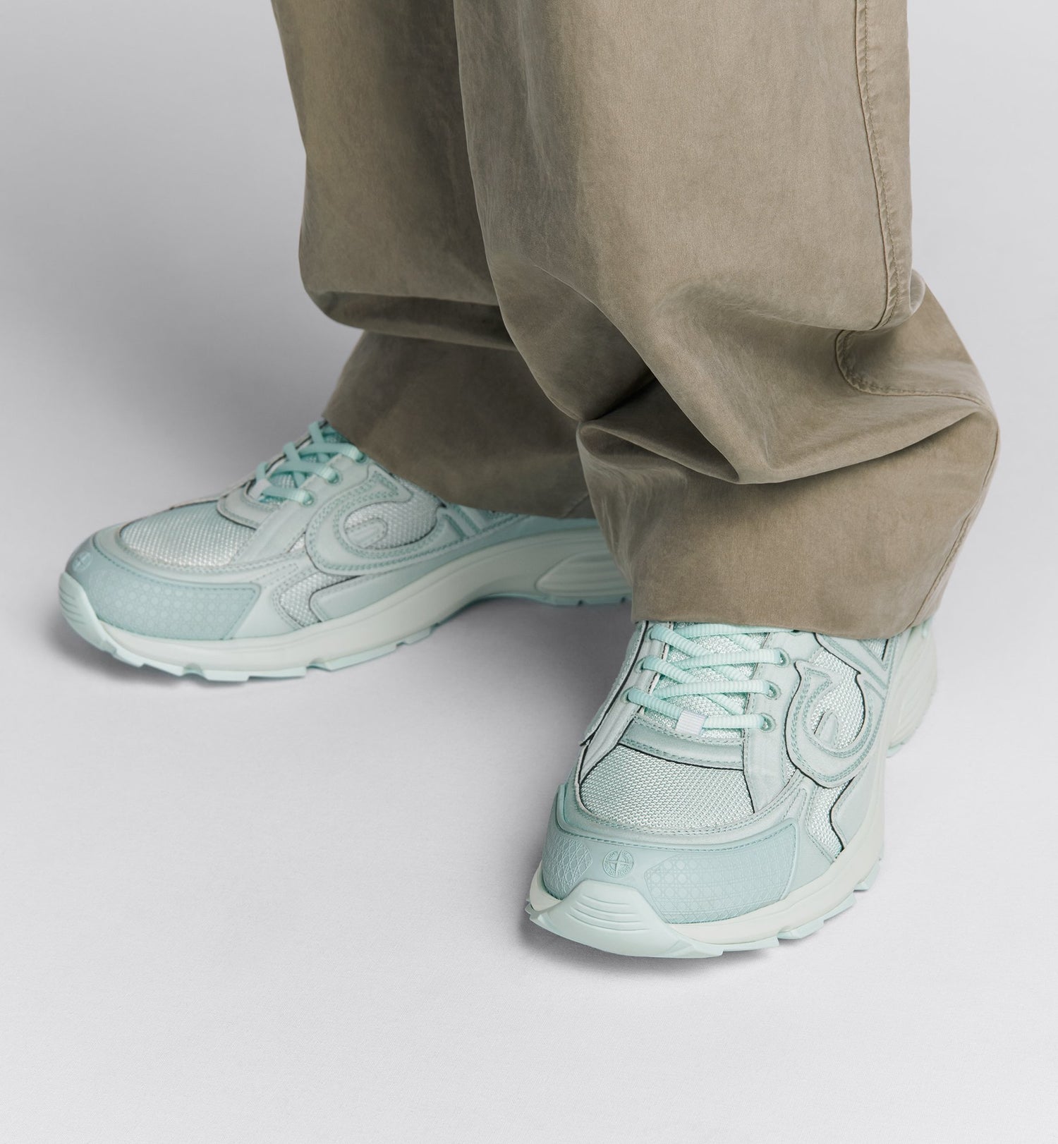 Dior And Stone Island B30 Sneaker – Limited And Numbered Edition Light Green Technical Mesh And Light Green Dyed Cotton