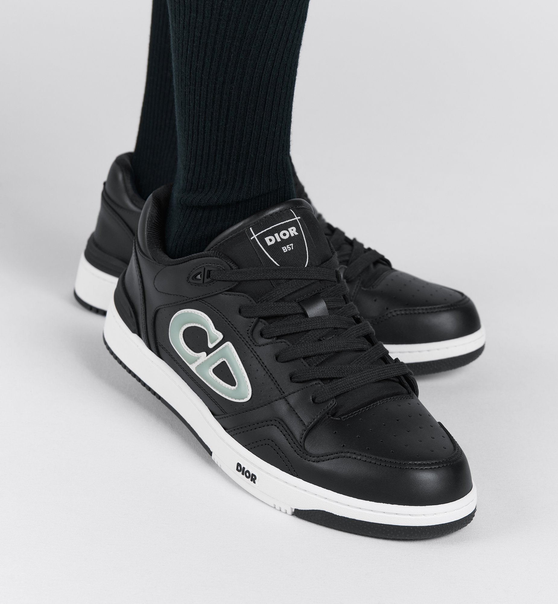 Dior And Stone Island B57 Low-Top Sneaker – Limited And Numbered Edition Black And Light Green Smooth Calfskin