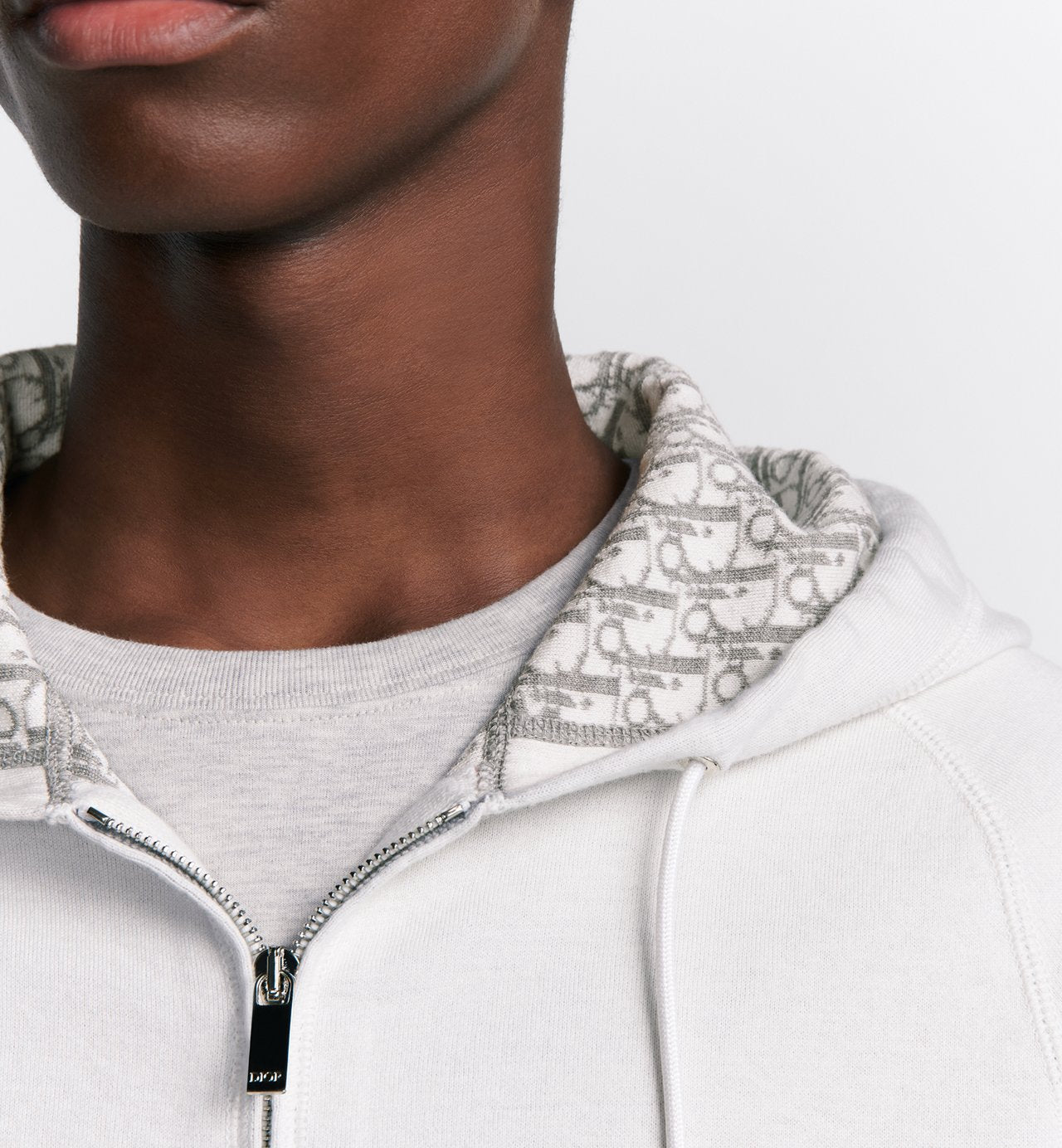 Hooded Track Jacket White Cotton Knit And Cashmere