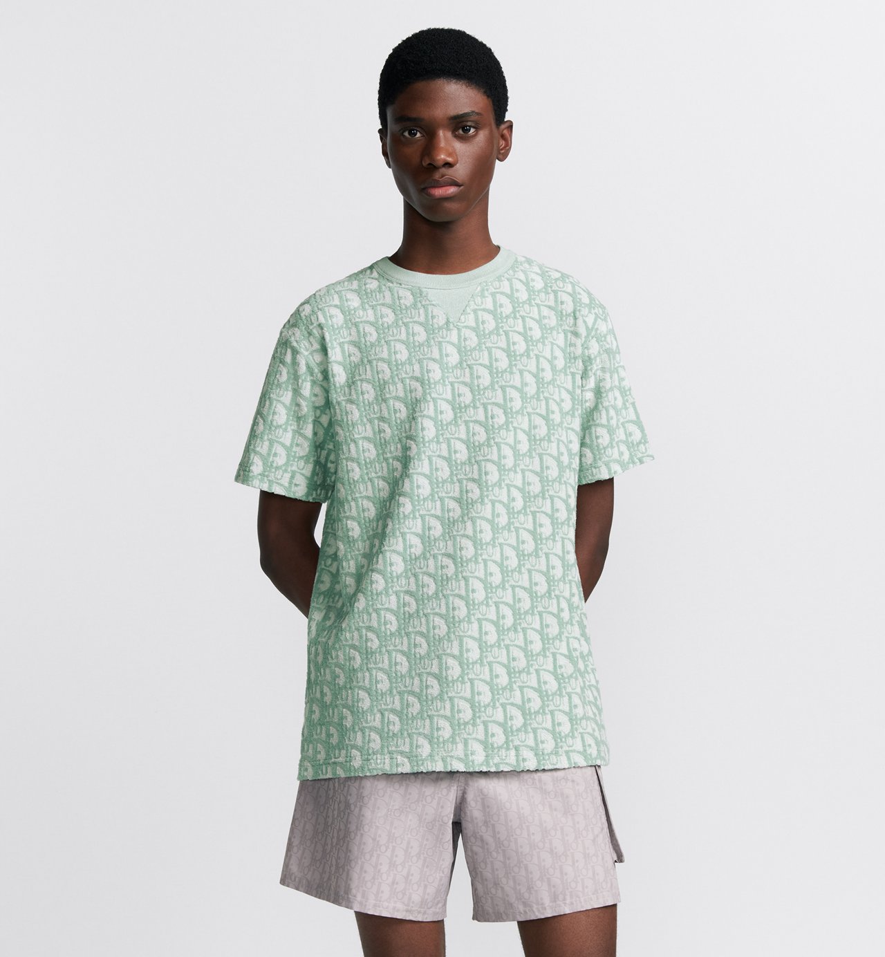 Oblique Relaxed-Fit T-Shirt Green And White Terry Cotton Jersey