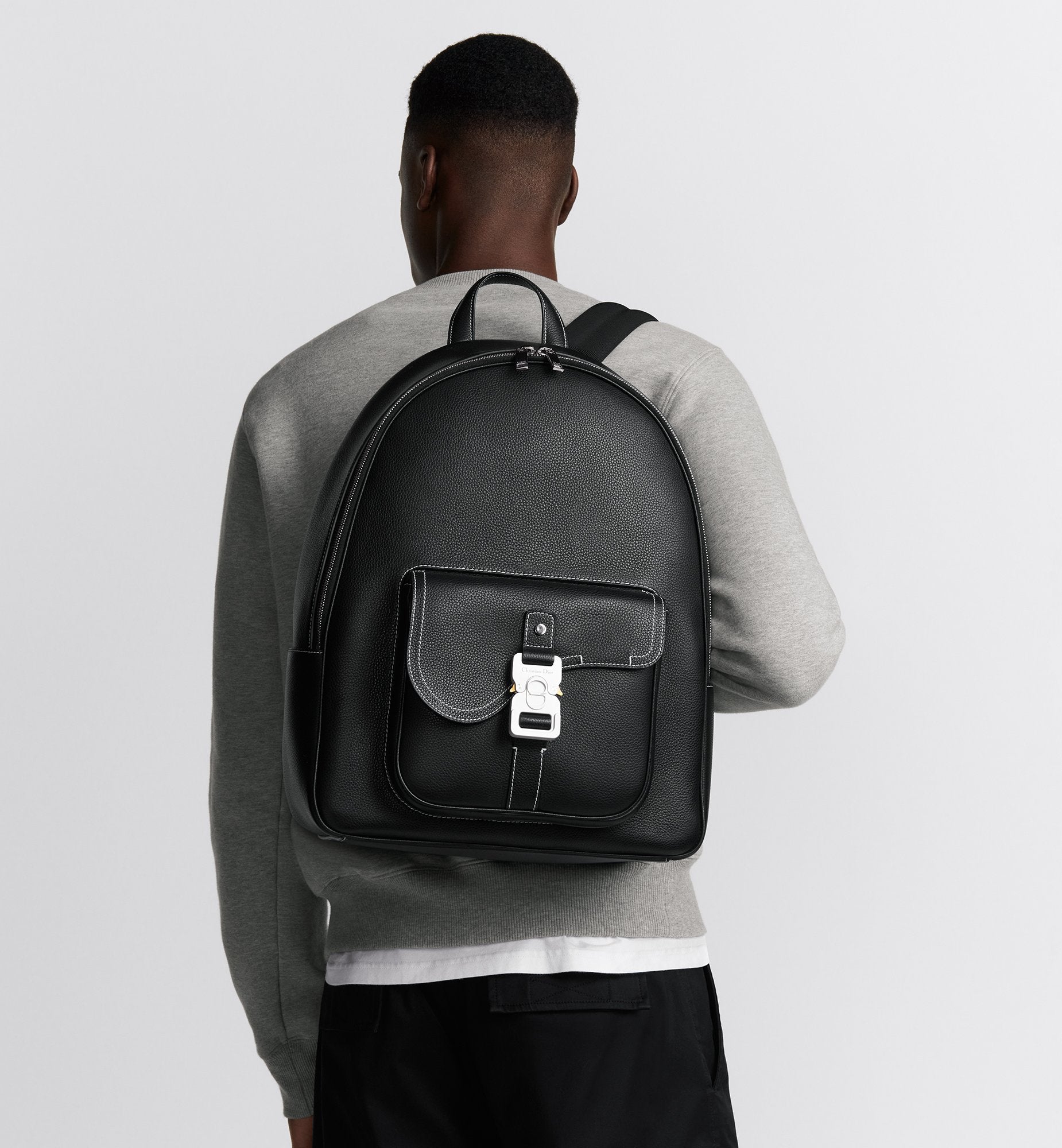 Saddle Zip Backpack Black Grained Calfskin