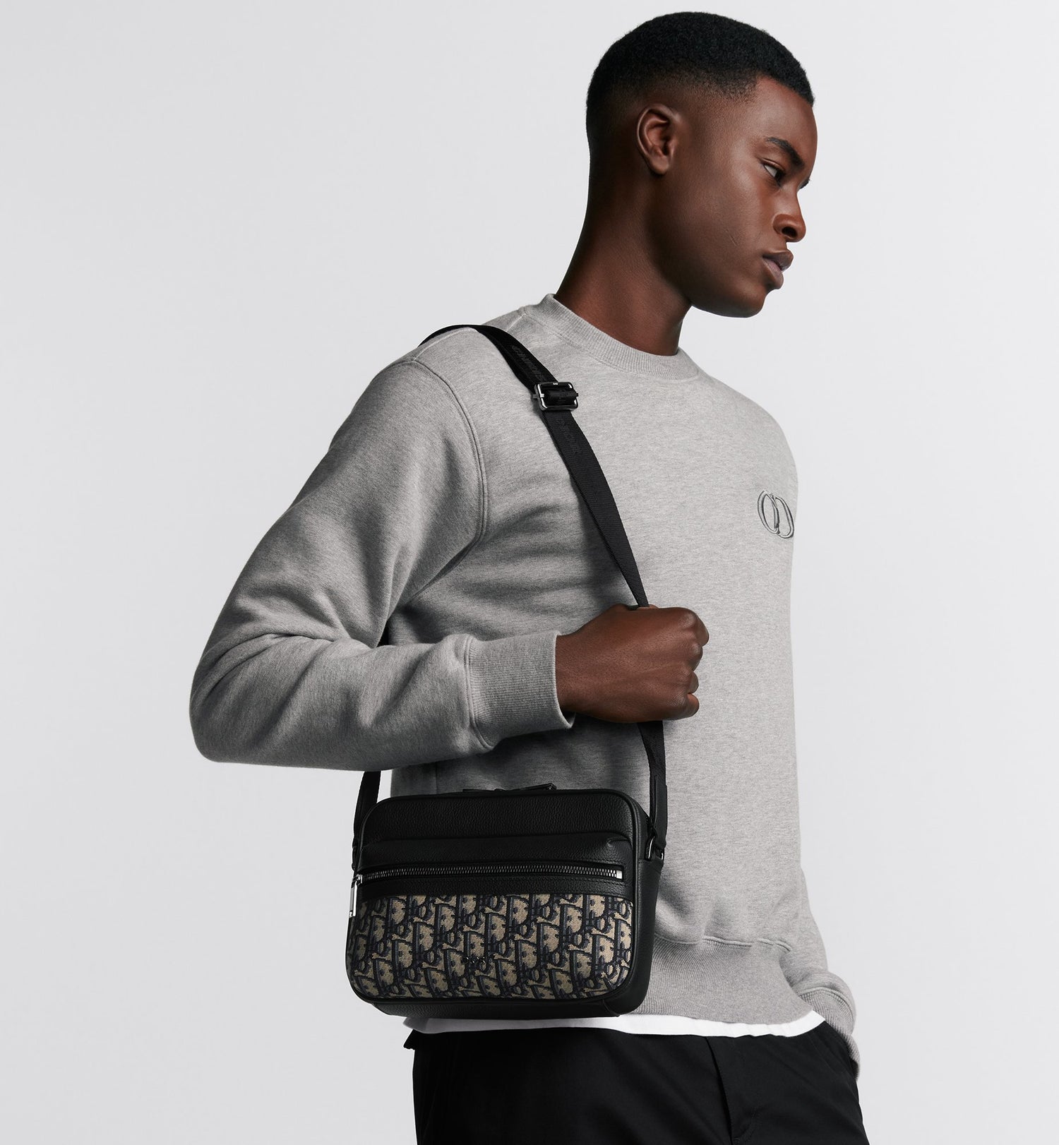 Rider 2.0 Zipped Messenger Bag Beige And Black Dior Oblique Jacquard With Black Grained Calfskin