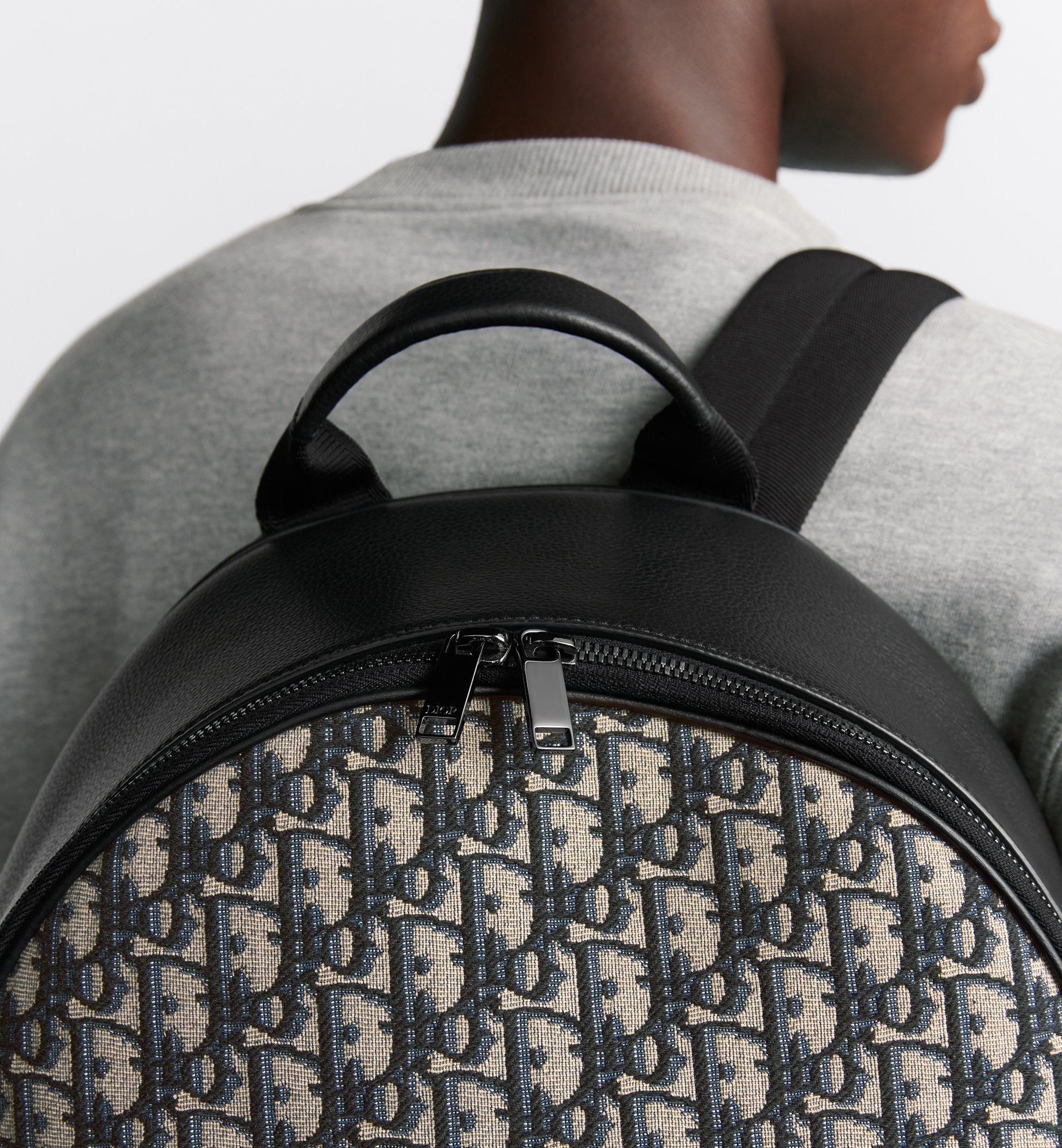 Saddle Zip Backpack Beige And Black Dior Oblique Jacquard With Black Grained Calfskin