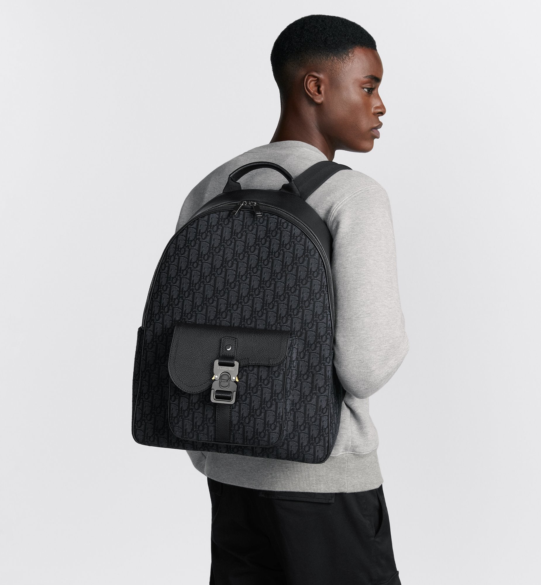 Saddle Zip Backpack Black Dior Oblique Jacquard And Black Grained Calfskin