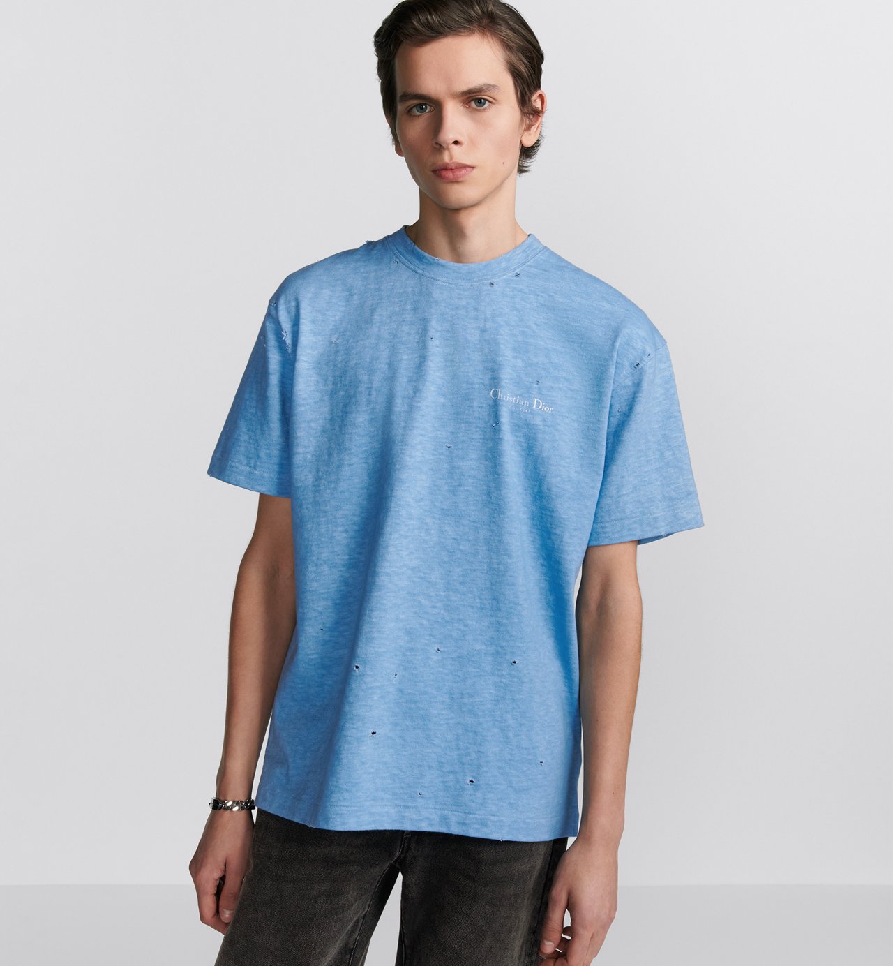 Cd Couture T-Shirt Relaxed Fit Blue Distressed-Effect Cotton Jersey