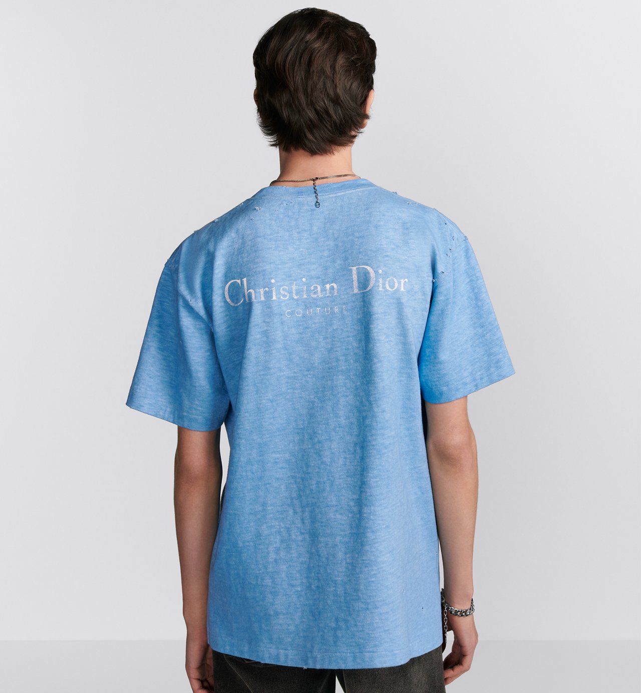 Cd Couture T-Shirt Relaxed Fit Blue Distressed-Effect Cotton Jersey