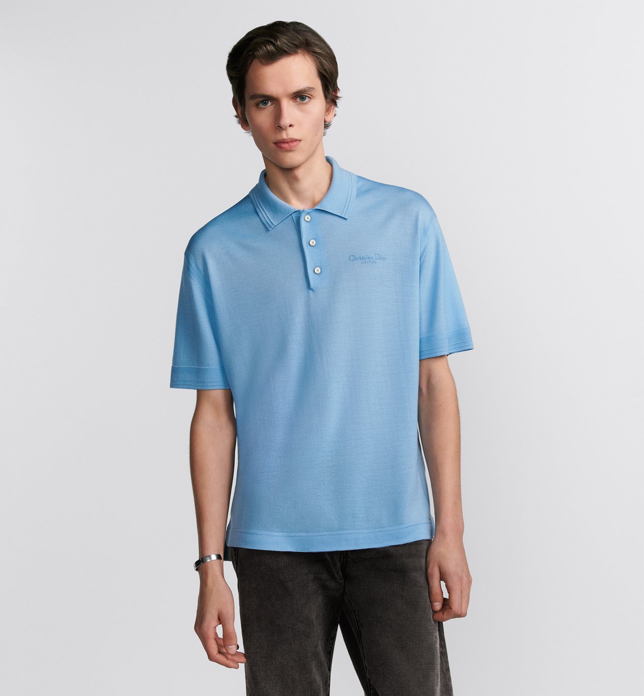 Cd Couture Polo Shirt Blue Virgin Wool Jersey