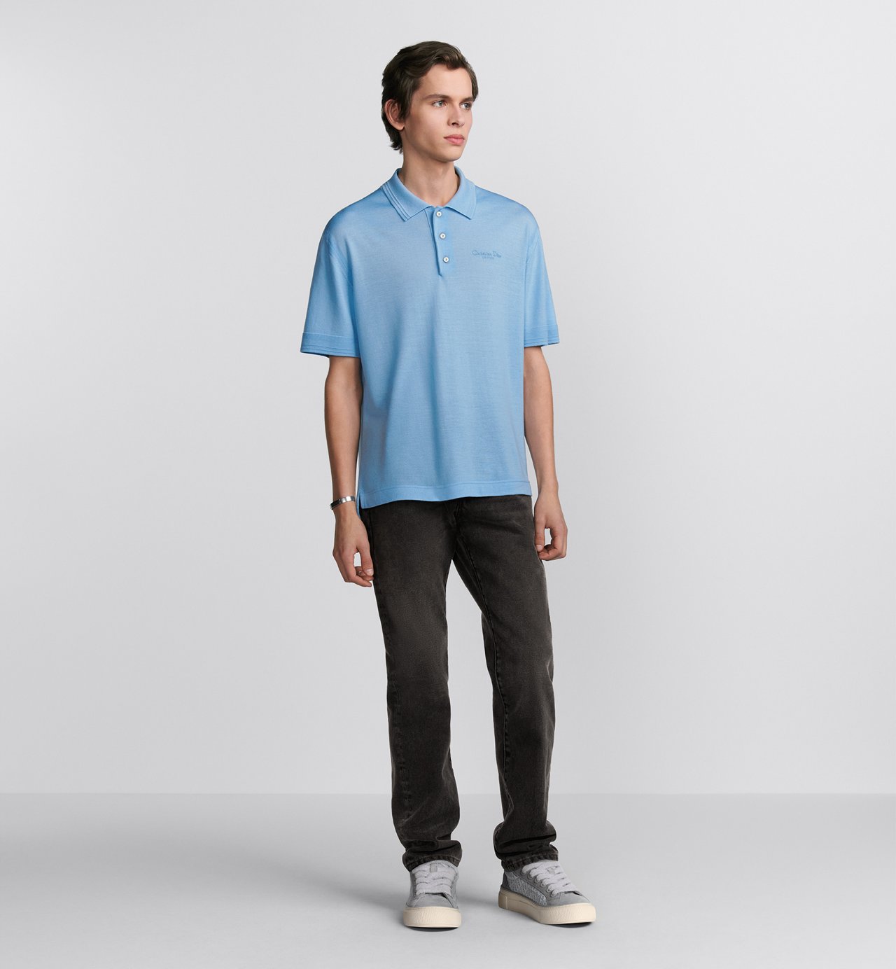 Cd Couture Polo Shirt Blue Virgin Wool Jersey