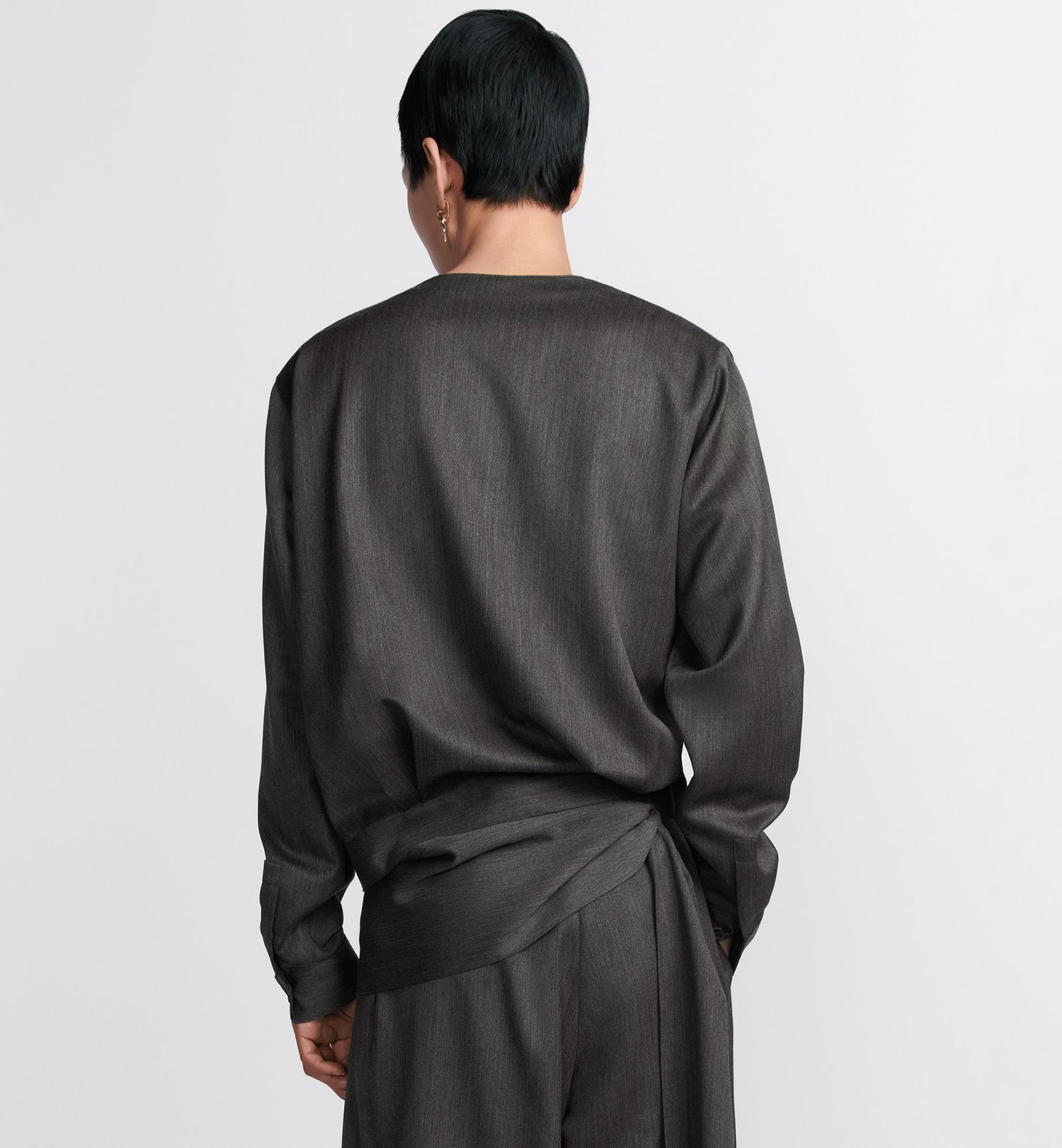 Draped Shirt Anthracite Gray Virgin Wool Twill