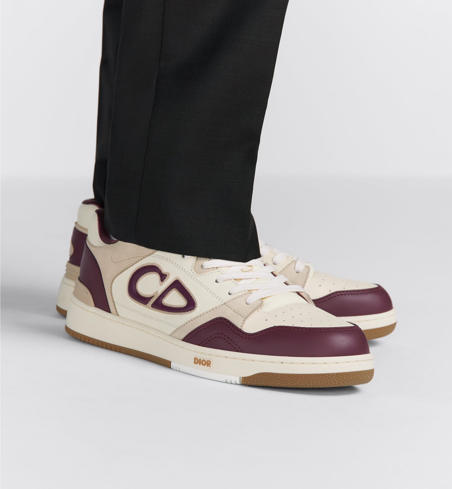 B57 Low-Top Sneaker Burgundy And Cream Smooth Calfskin With Beige Suede