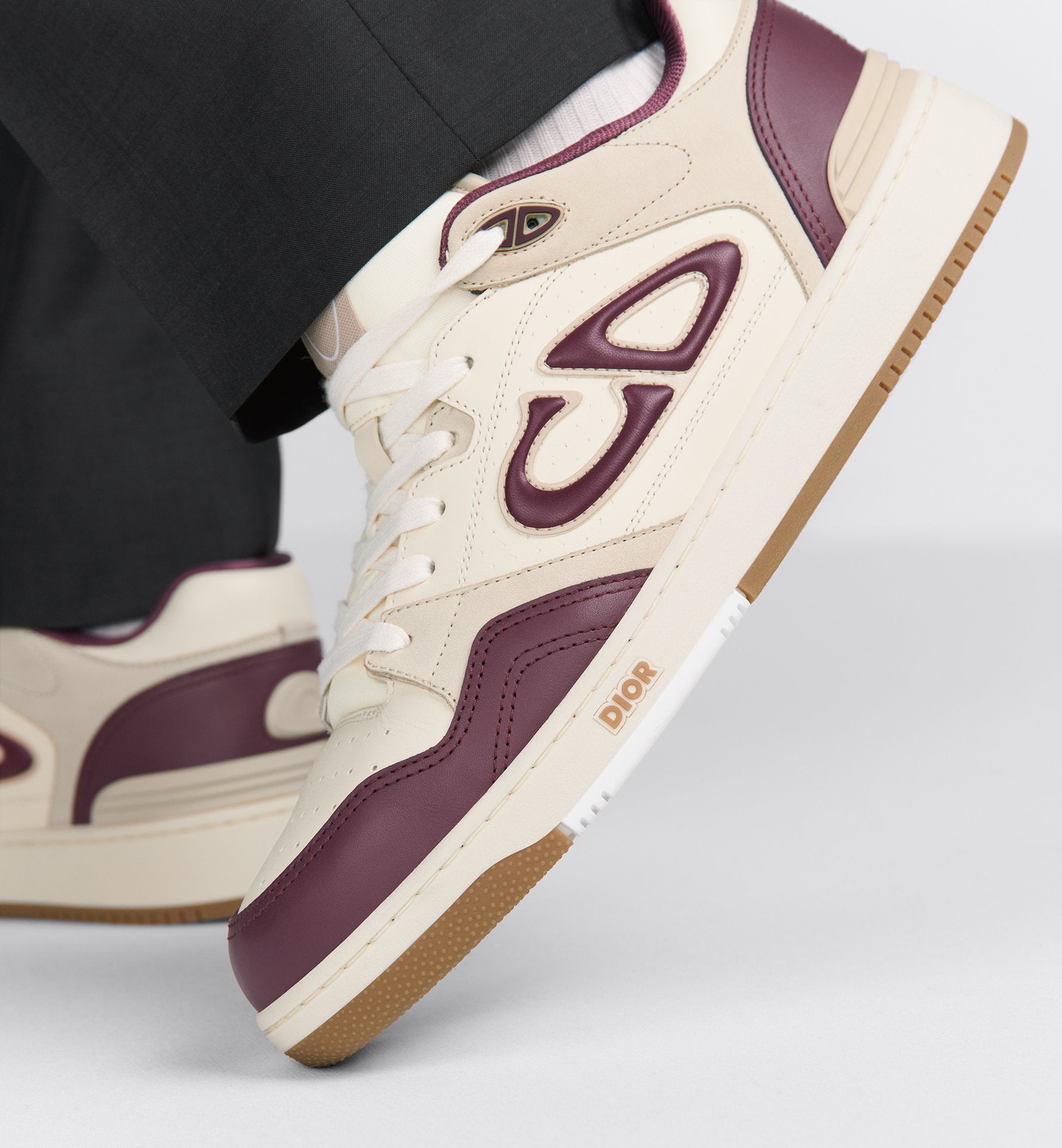 B57 Low-Top Sneaker Burgundy And Cream Smooth Calfskin With Beige Suede