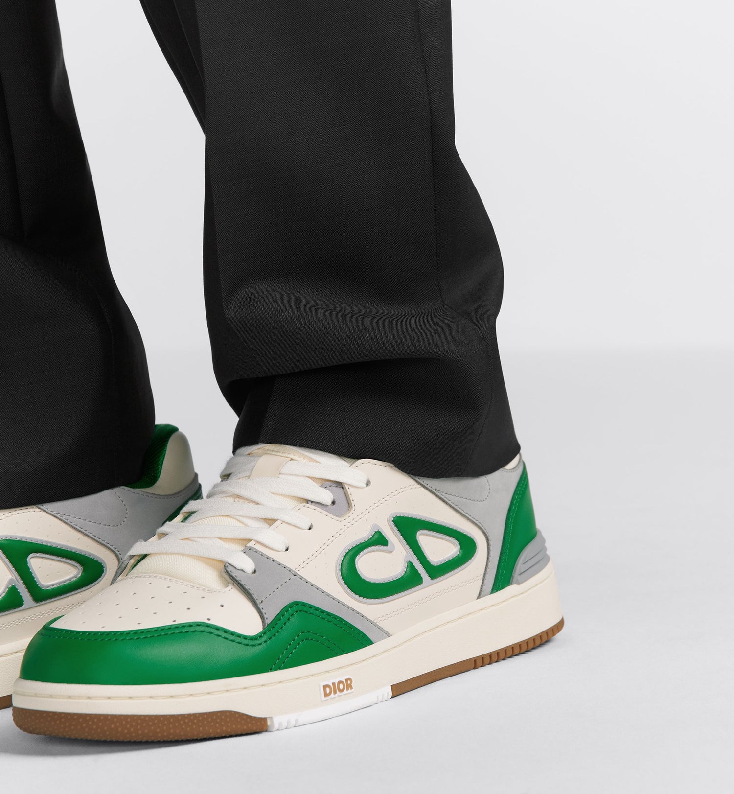 B57 Low-Top Sneaker Green And Cream Smooth Calfskin With Light Gray Suede