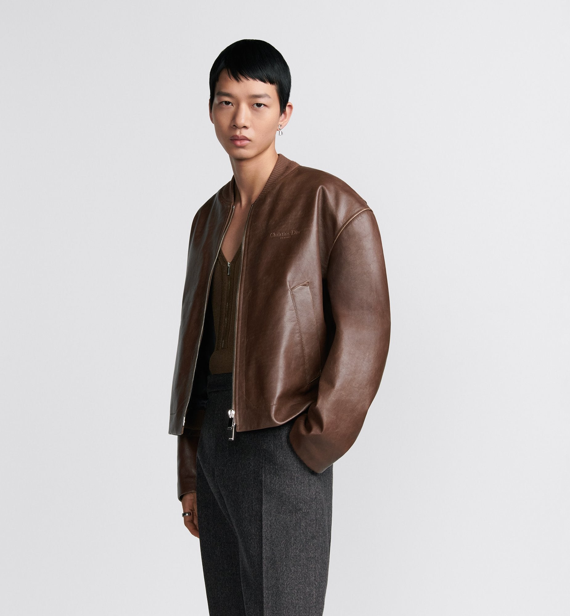 Cd Couture Bomber Jacket Brown Calfskin