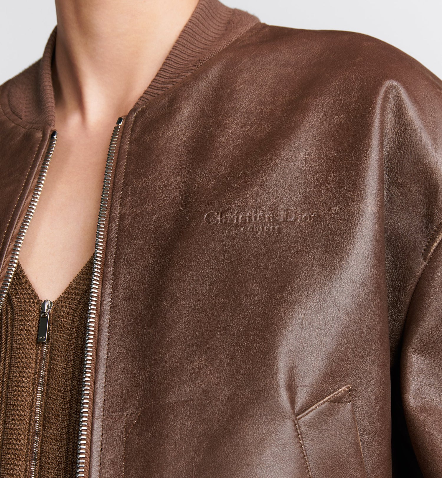 Cd Couture Bomber Jacket Brown Calfskin