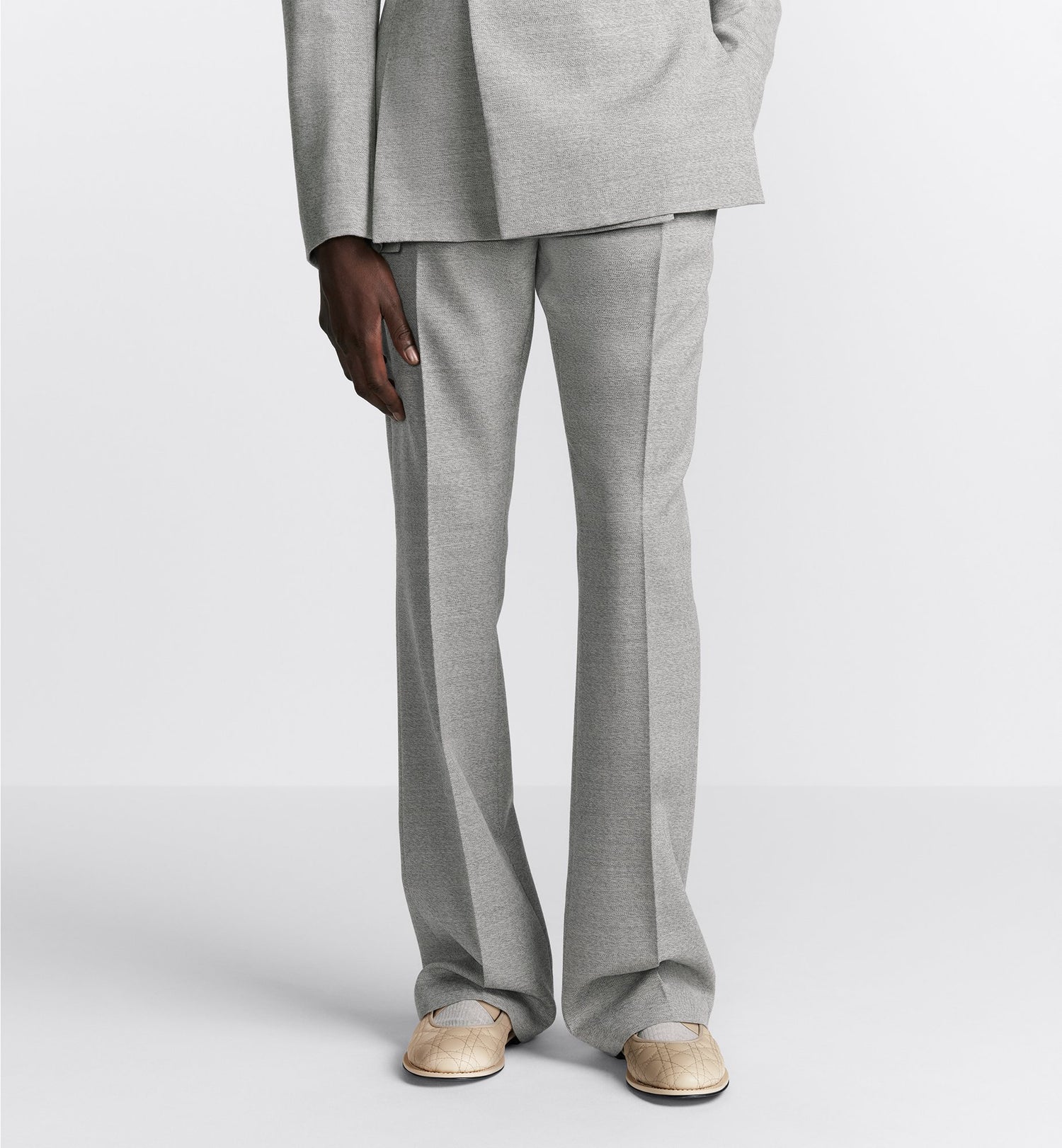 Flared Pants Light Gray Virgin Wool Twill