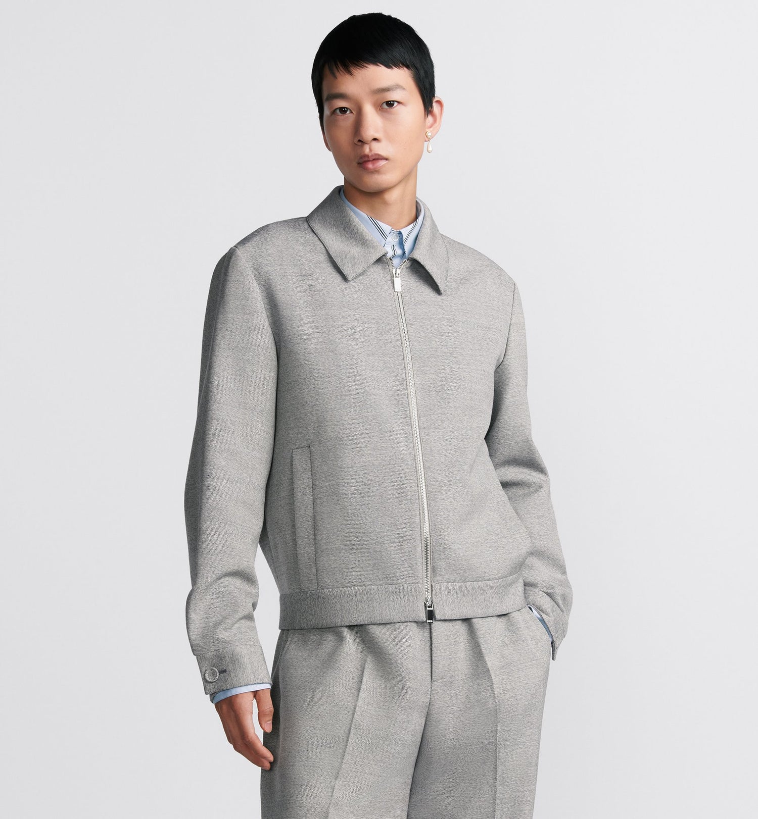 Zipped Jacket Gray Virgin Wool Twill