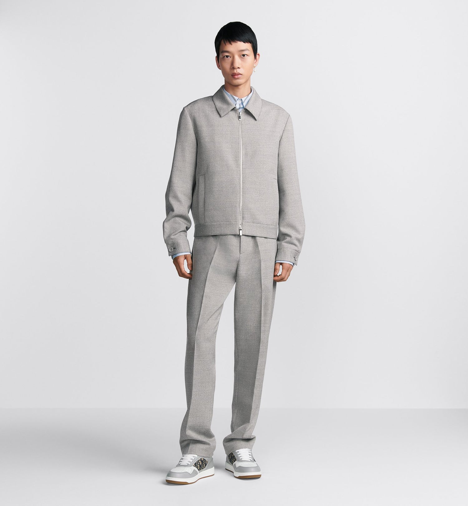 Zipped Jacket Gray Virgin Wool Twill