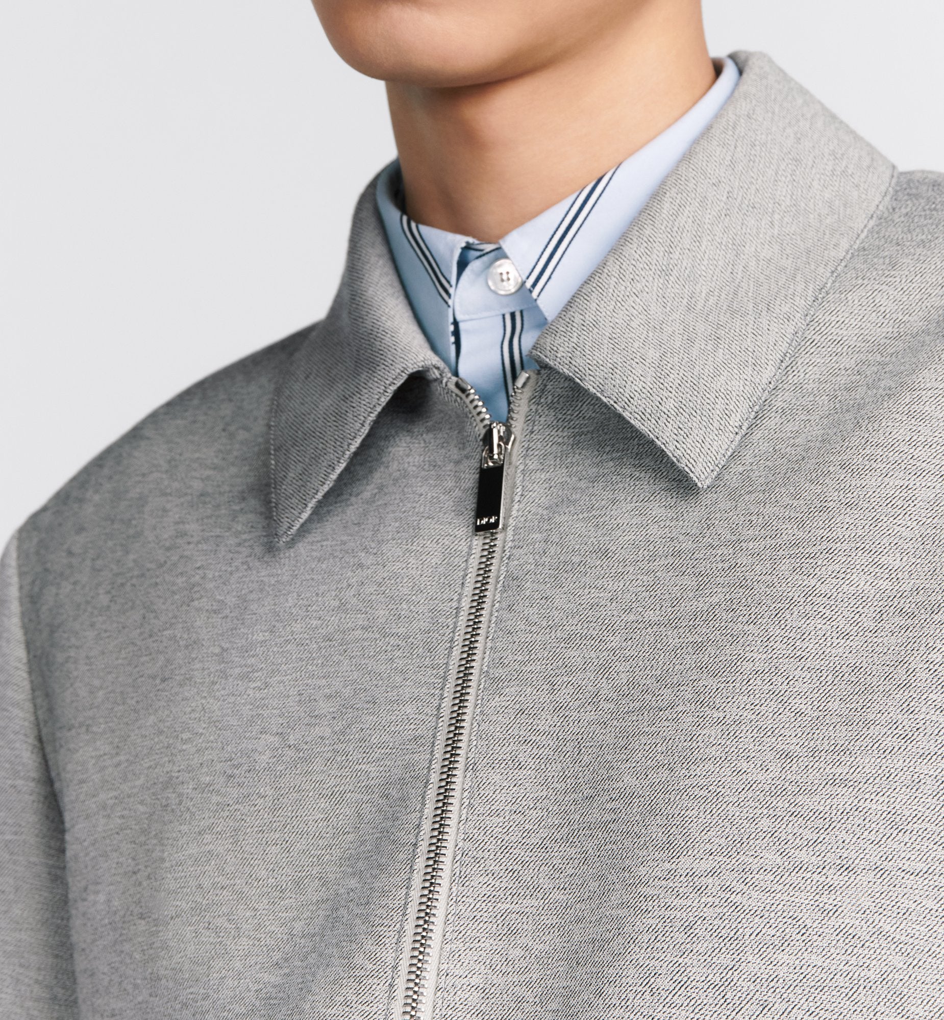 Zipped Jacket Gray Virgin Wool Twill