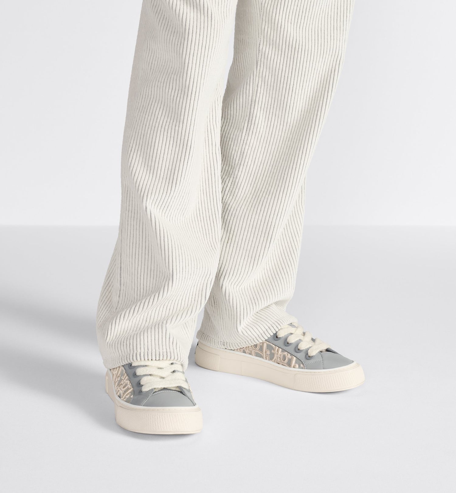 B33 Sneaker - Limited And Numbered Edition Gray Smooth Calfskin With Cream Dior Oblique Raised Embroidery