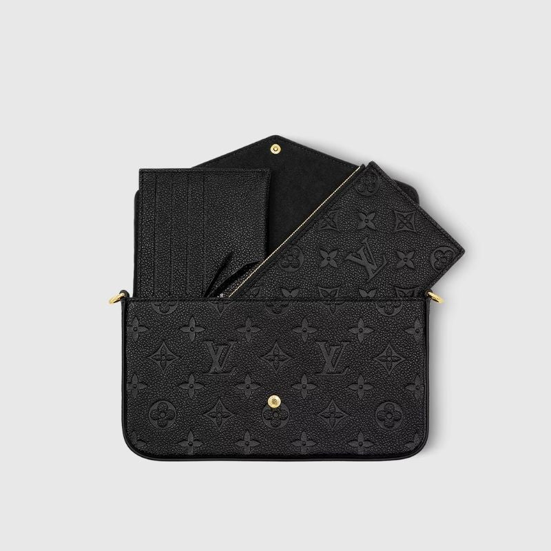 Louis Vuitton Félicie Pochette Handbag Monogram Empreinte Black Inside View
