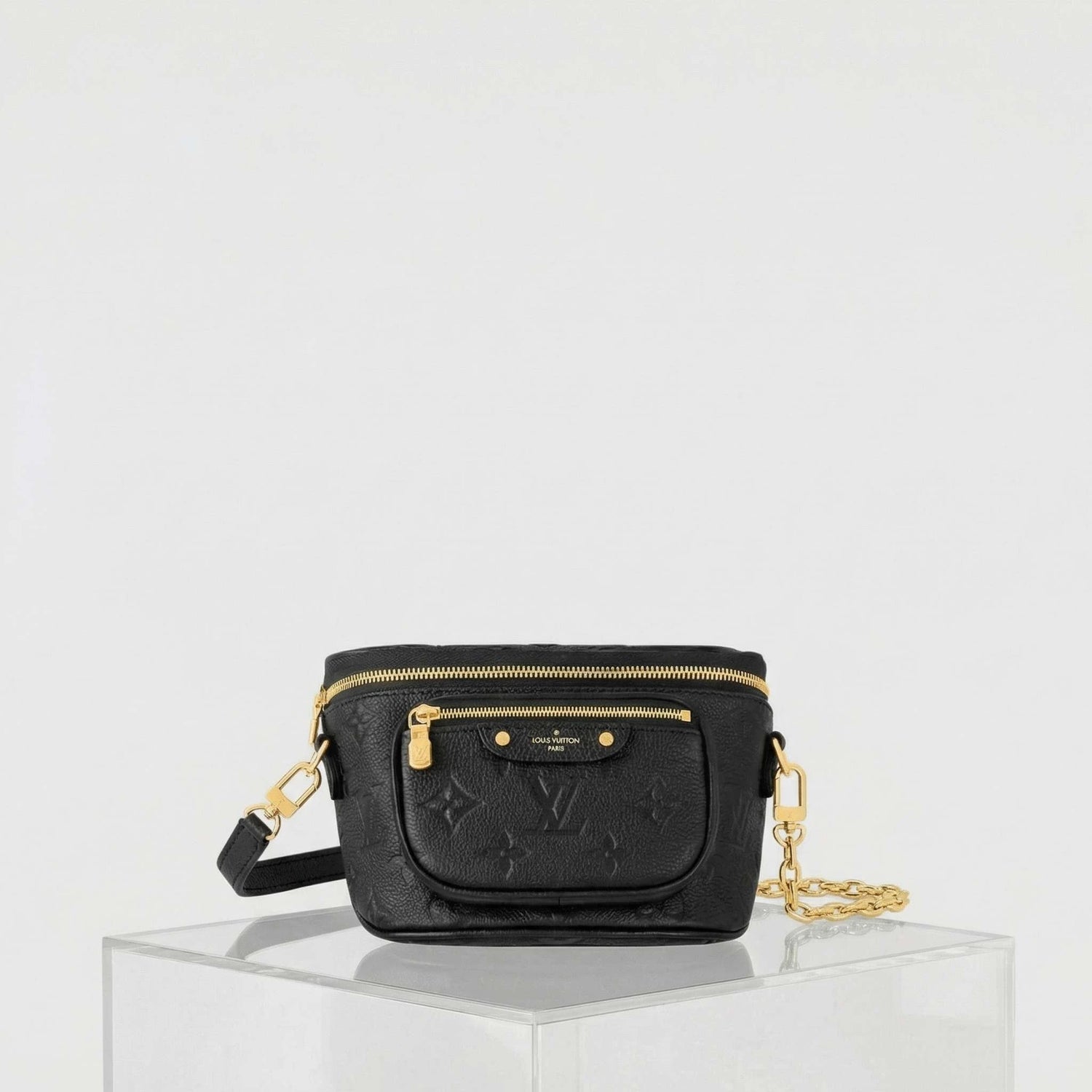 Louis Vuitton Mini Bumbag Handbag Supple Grained Cowhide Leather, Black, Front