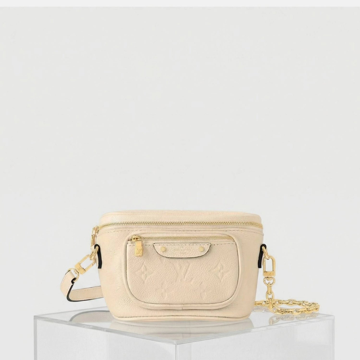 Louis Vuitton Mini Bumbag Handbag Supple Grained Cowhide Leather, Cream, Front