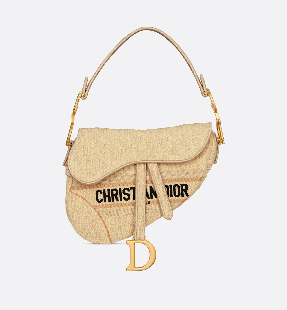 Saddle Bag Beige Dior Oblique Embroidered Raffia