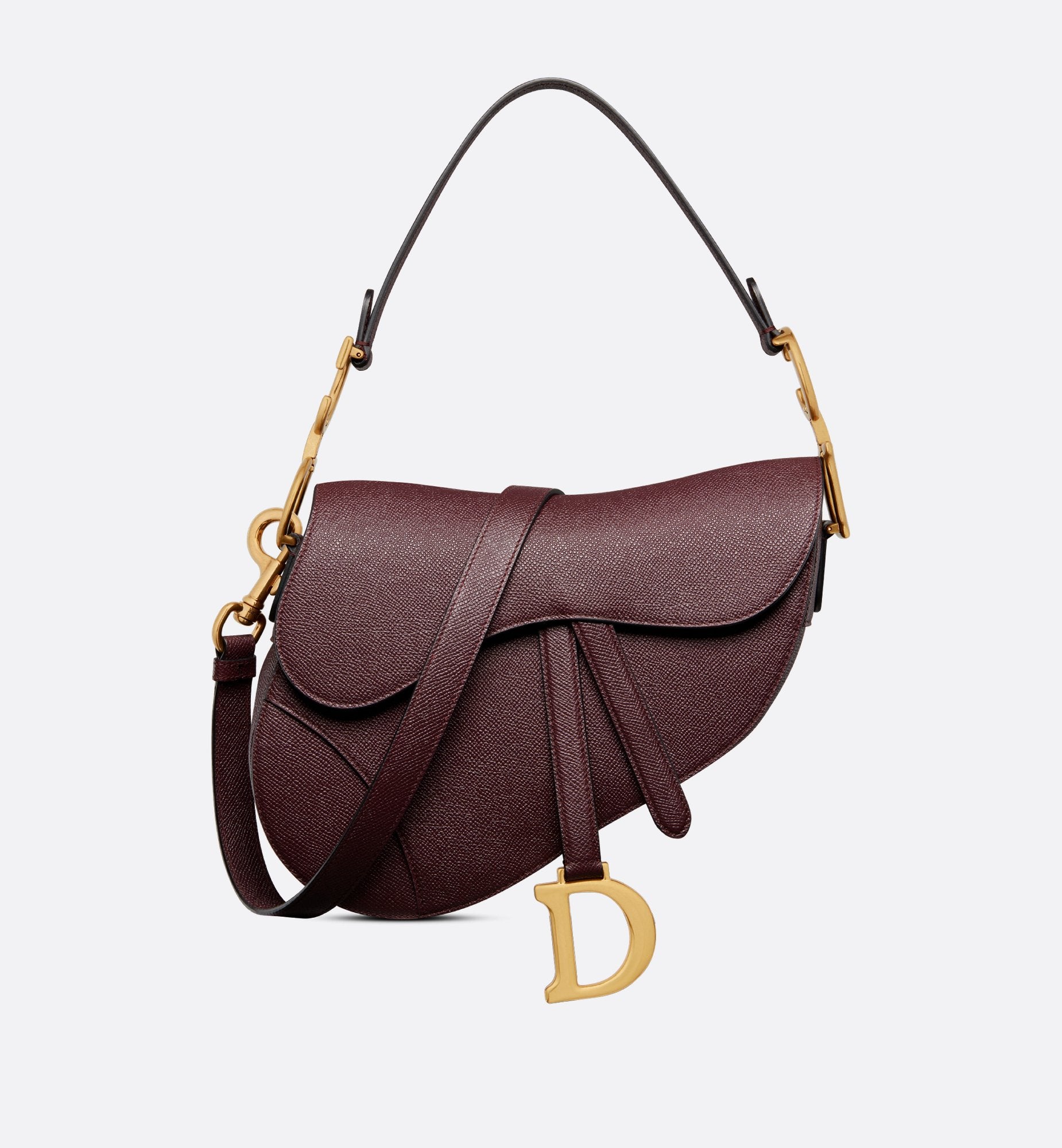 Saddle Bag With Strap Amaranth Grained Calfskin