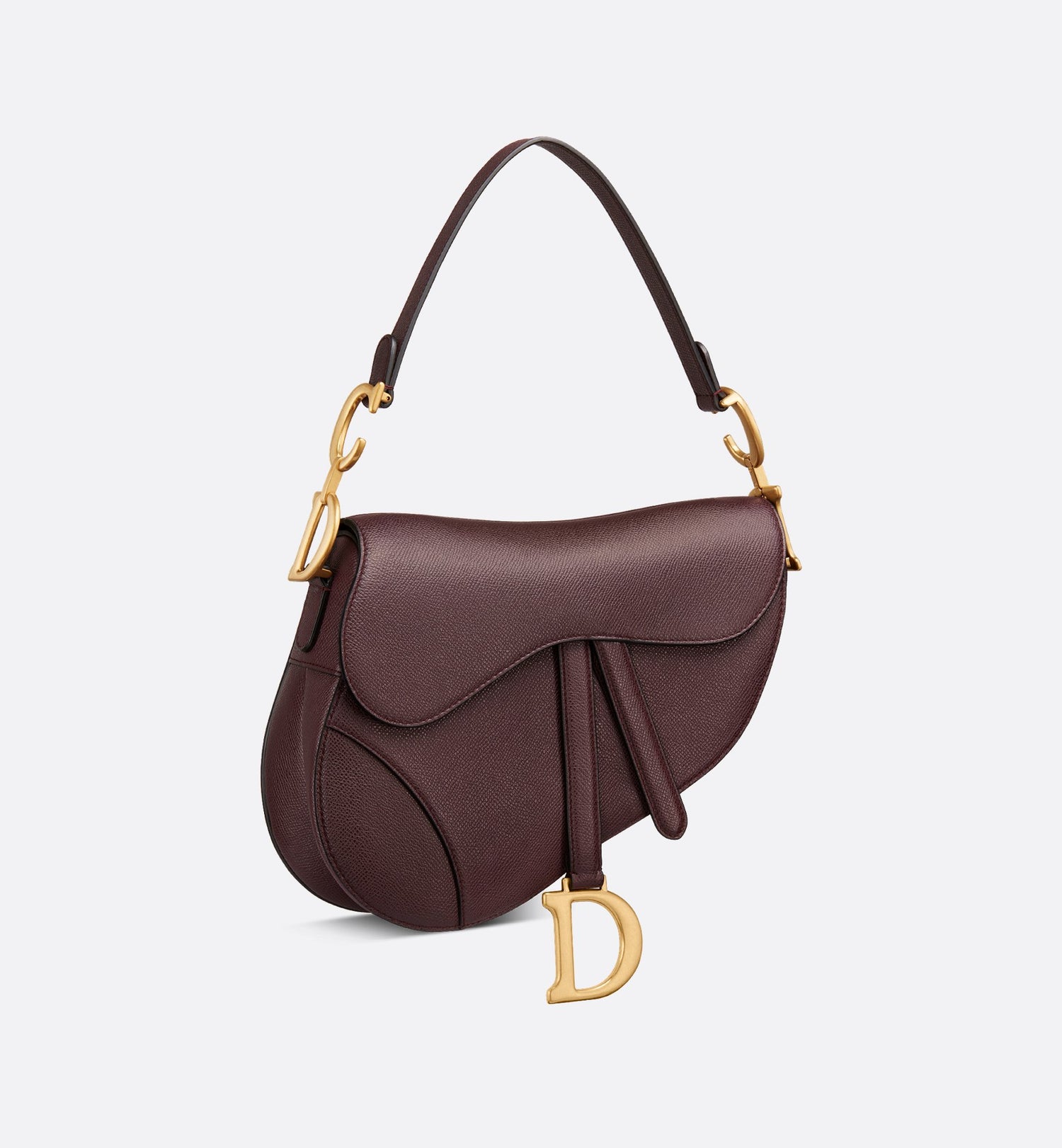 Saddle Bag With Strap Amaranth Grained Calfskin