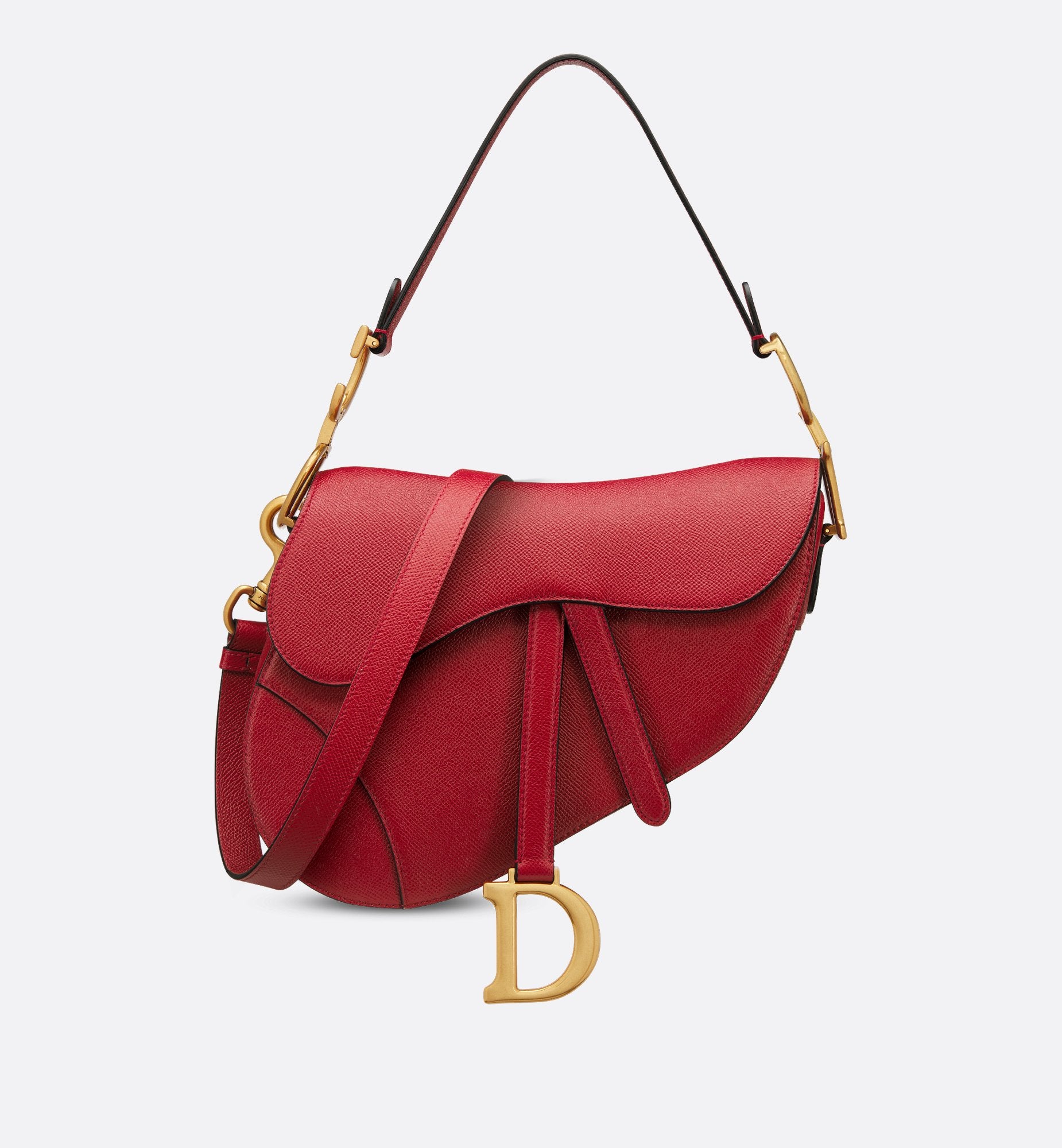 Saddle Bag With Strap Amaryllis Red Grained Calfskin